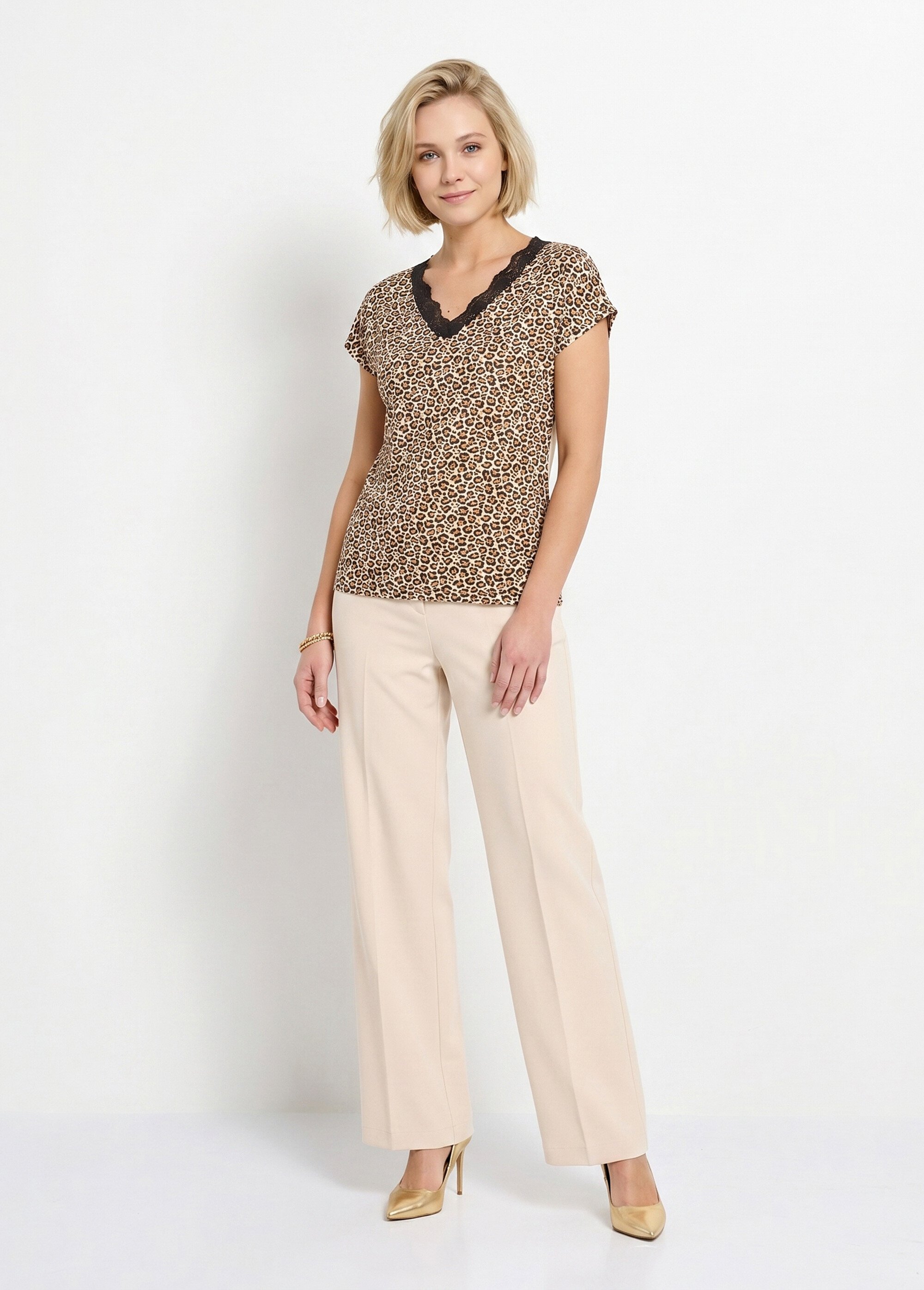 T-shirt court extensible dentelle Femme Marron CARACAS SI1