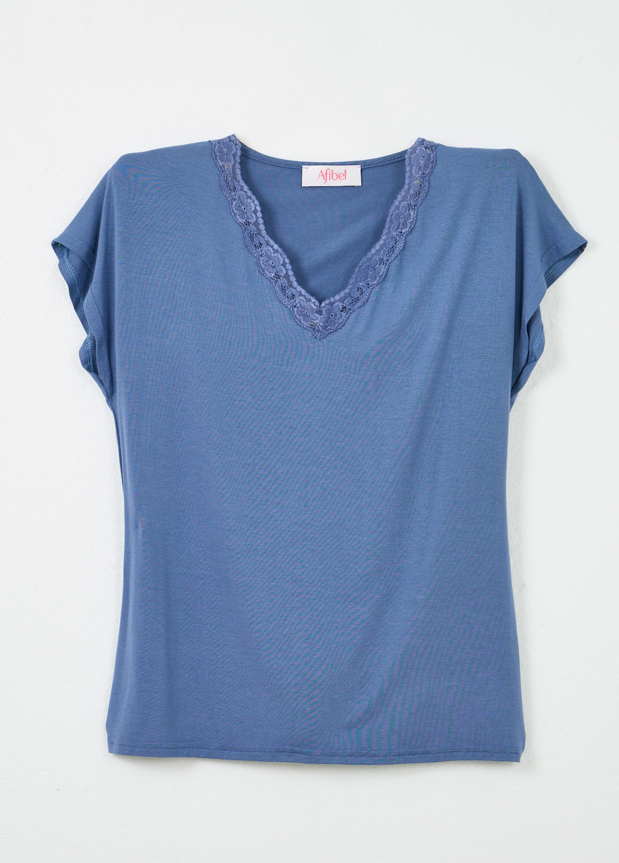 T-shirt court extensible dentelle Femme BLEU ORAGE CARACAS AP1