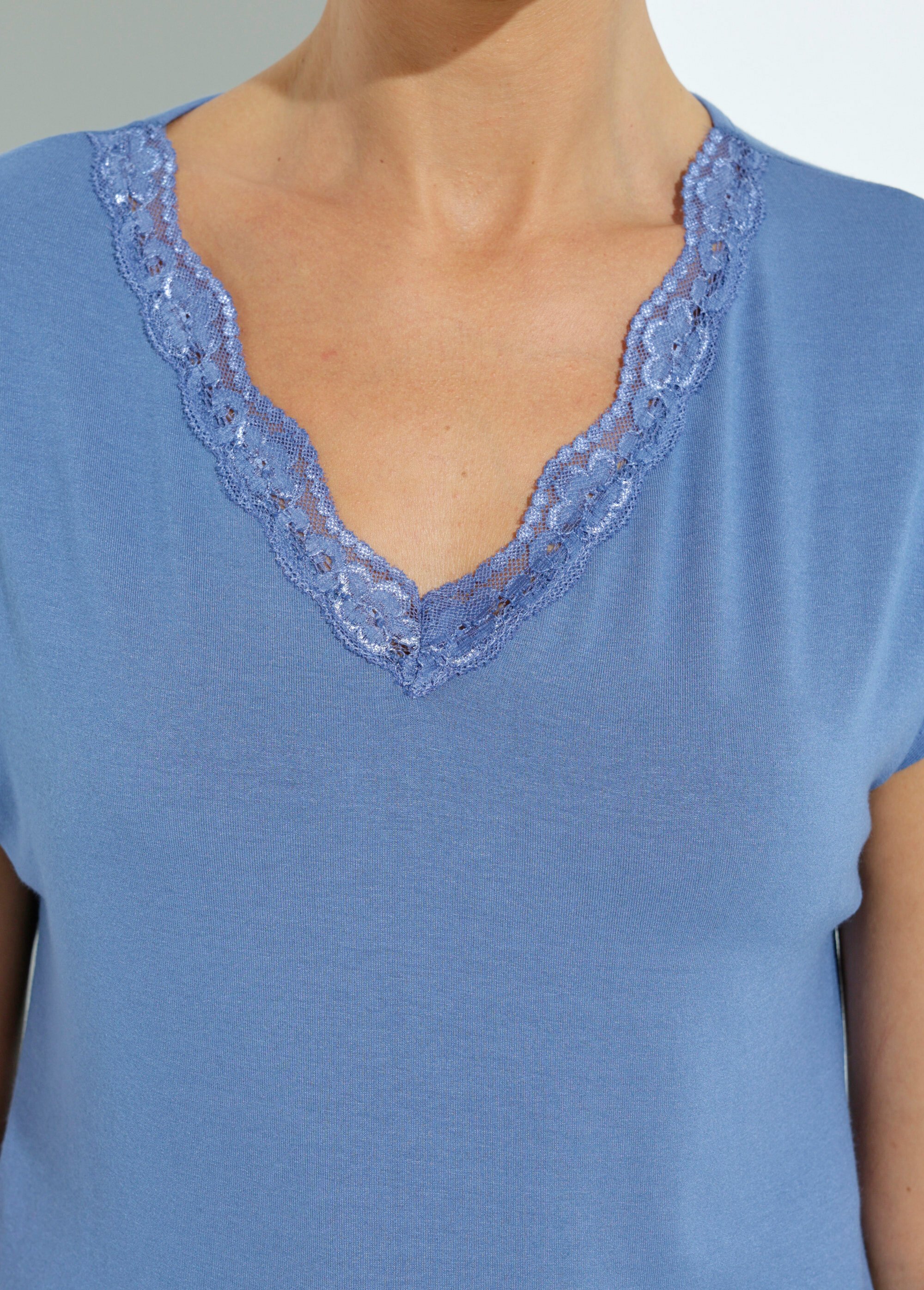 T-shirt court extensible dentelle