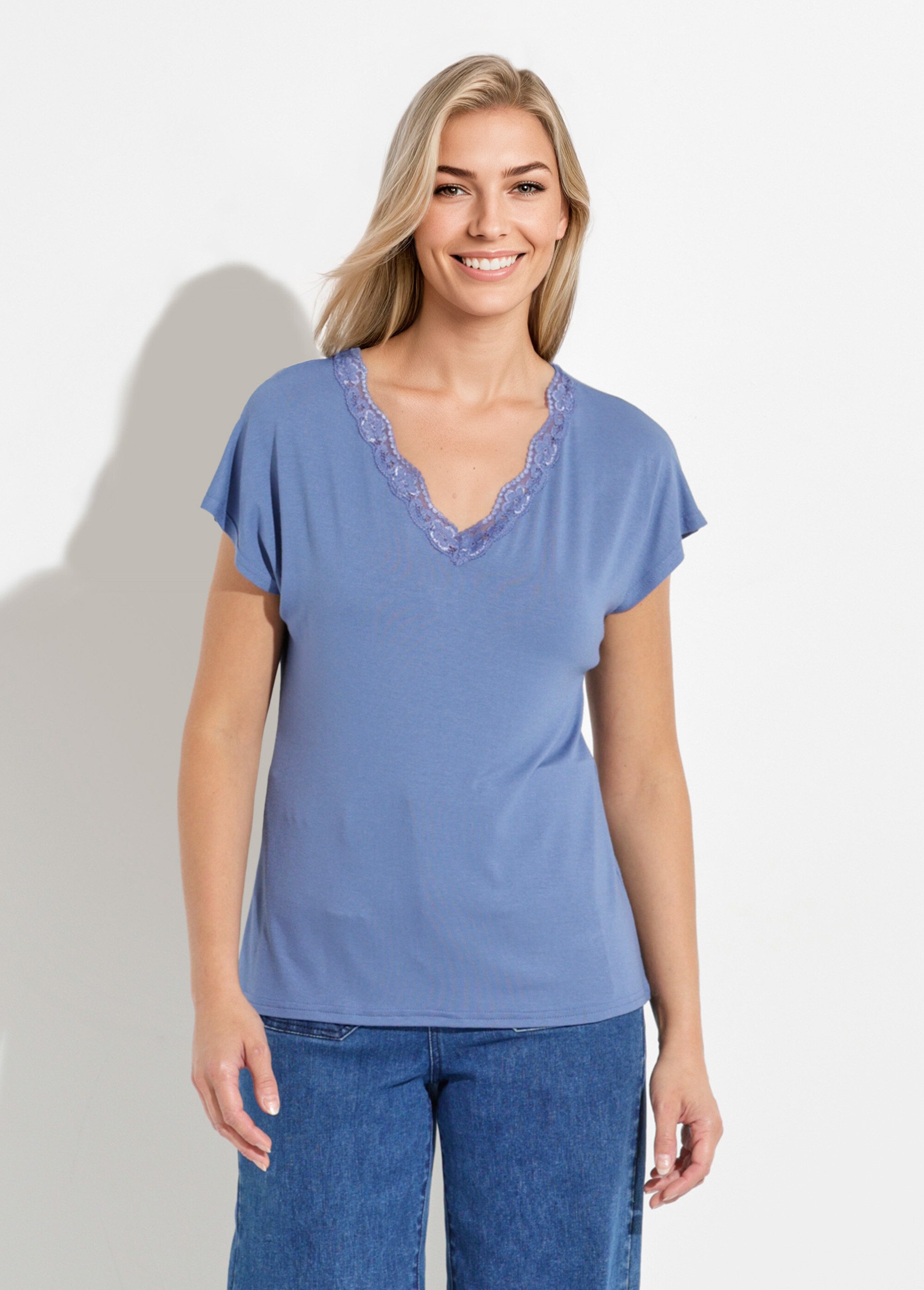 T-shirt court extensible dentelle