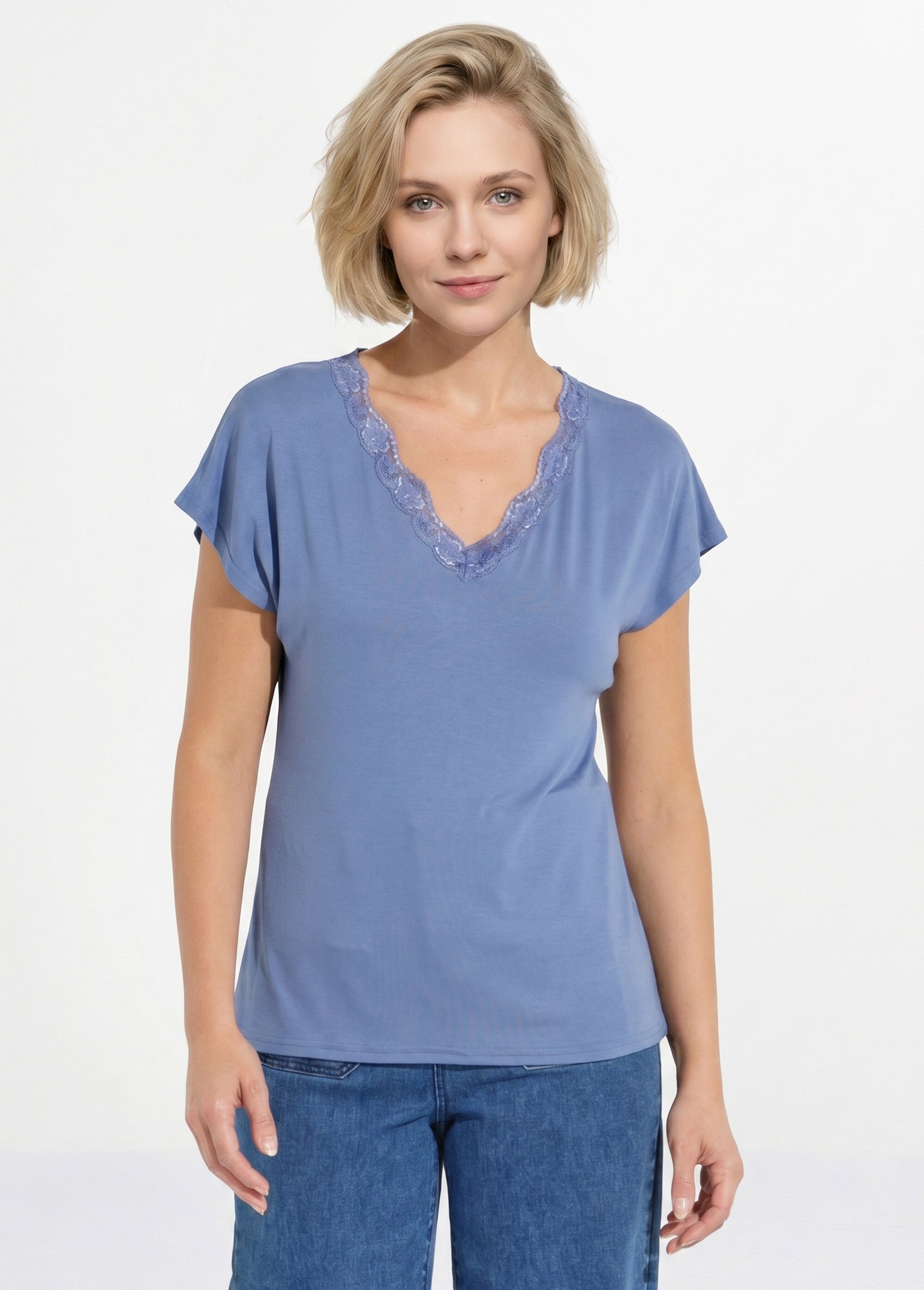 T-shirt court extensible dentelle Femme BLEU ORAGE CARACAS FA1