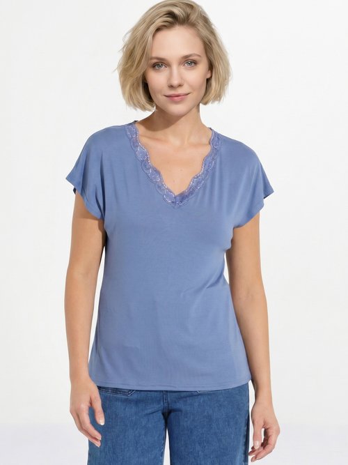 T-shirt court extensible dentelle Femme BLEU ORAGE CARACAS FA1