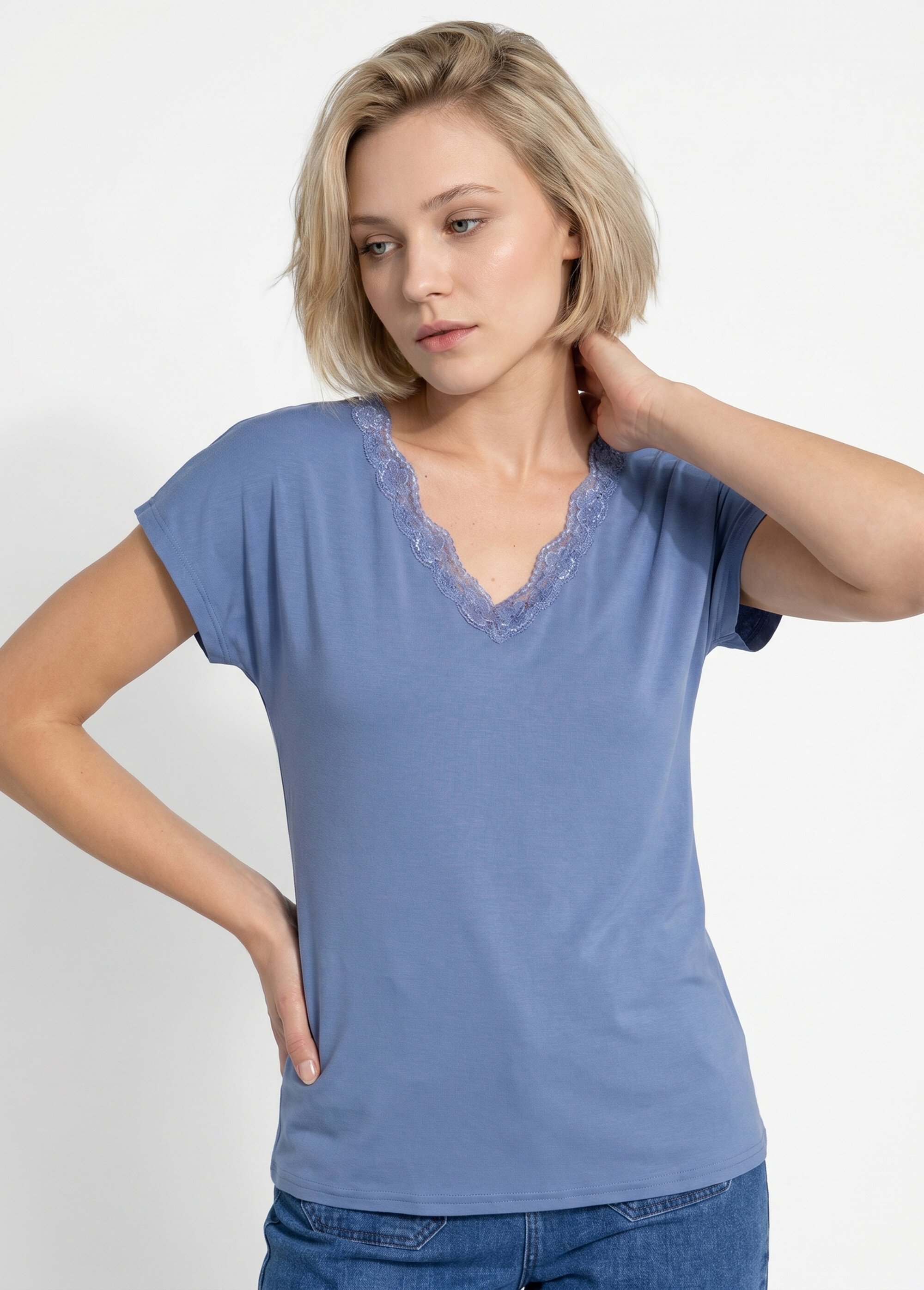 T-shirt court extensible dentelle