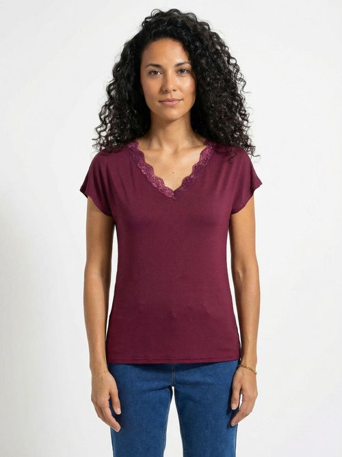 T-shirt court extensible dentelle Femme Violet CARACAS FA1