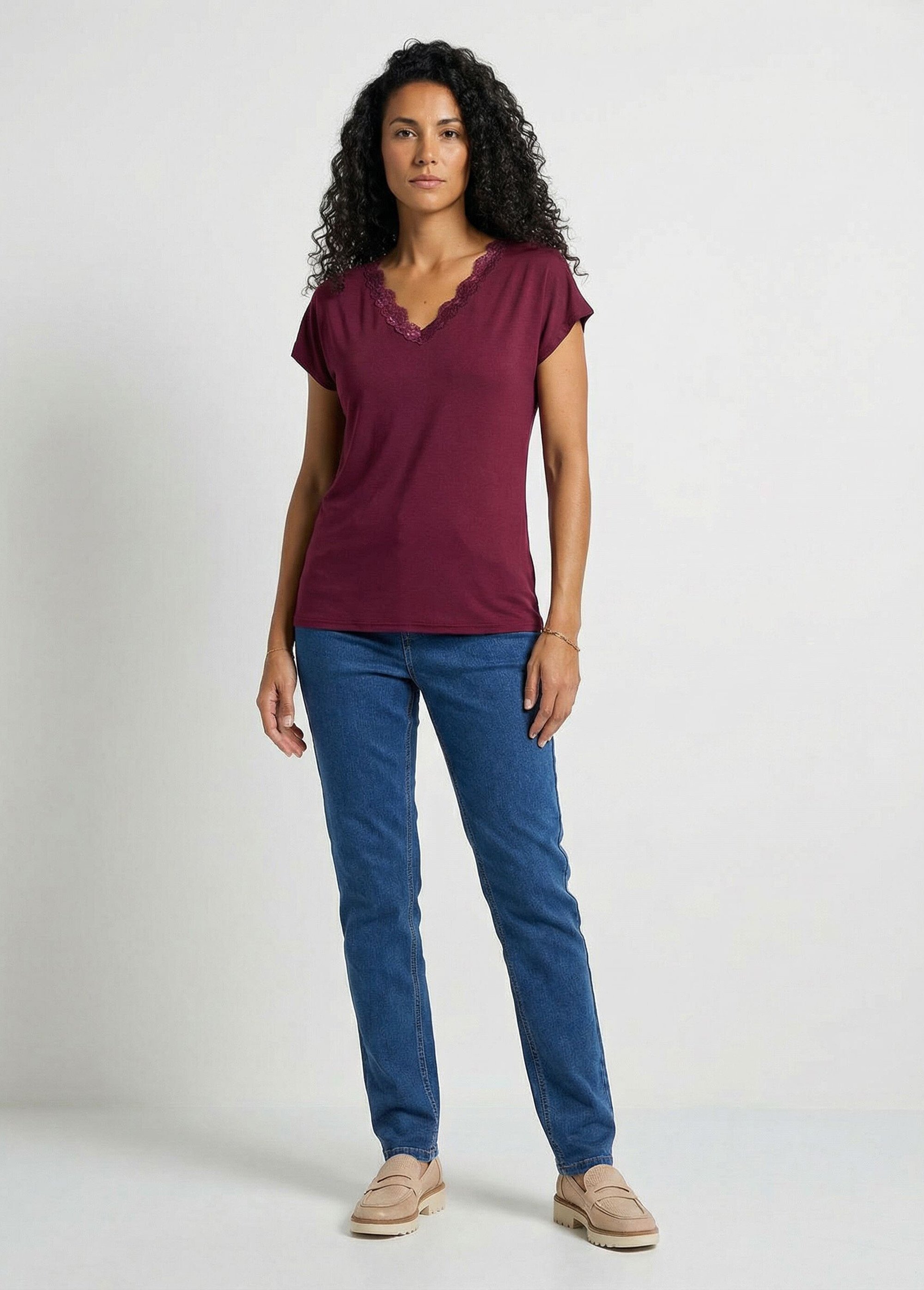 T-shirt court extensible dentelle Femme Violet CARACAS SF1