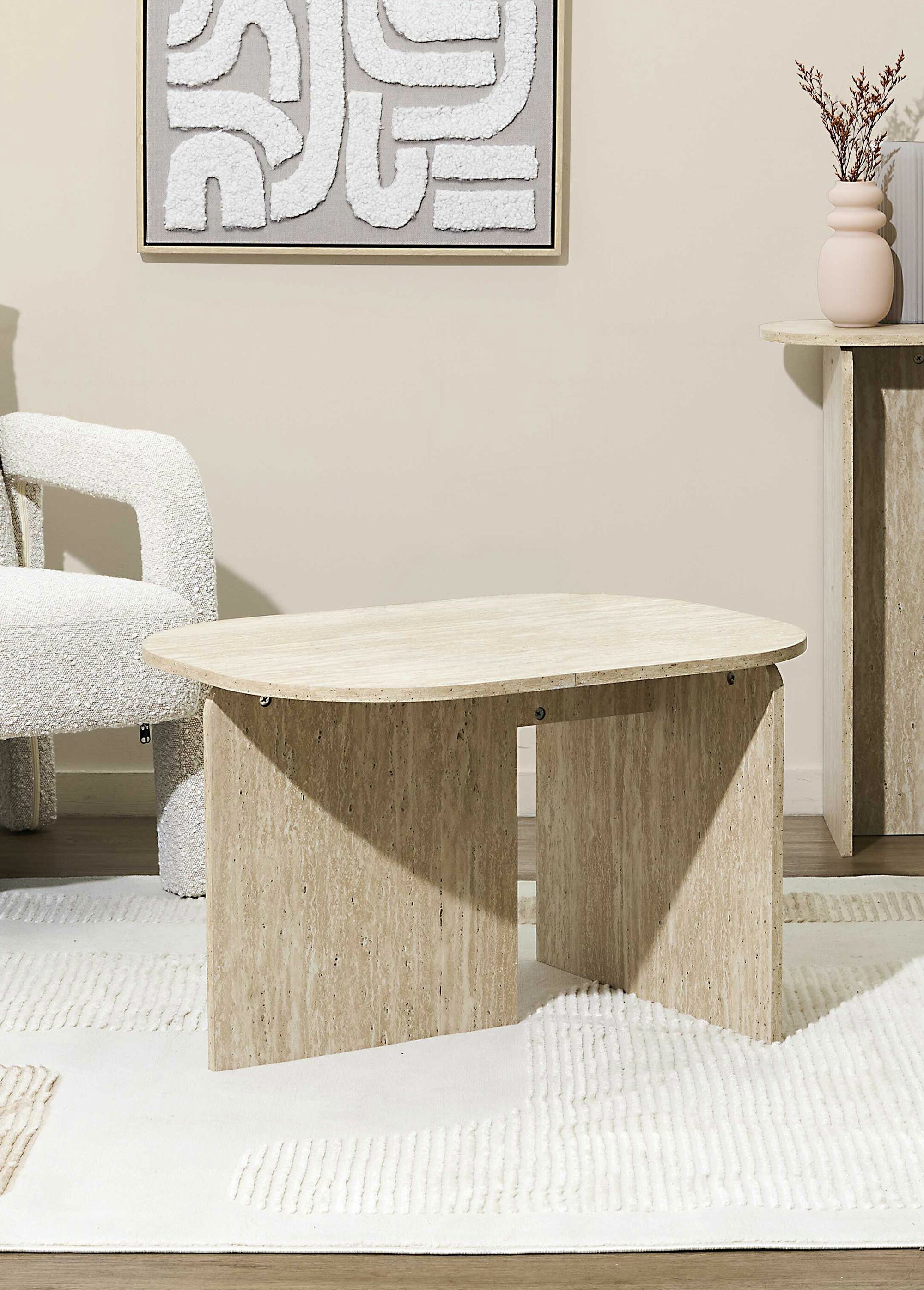 Table basse design, effet pierre BLANC ET BEIGE CMP-HD7739 SI1