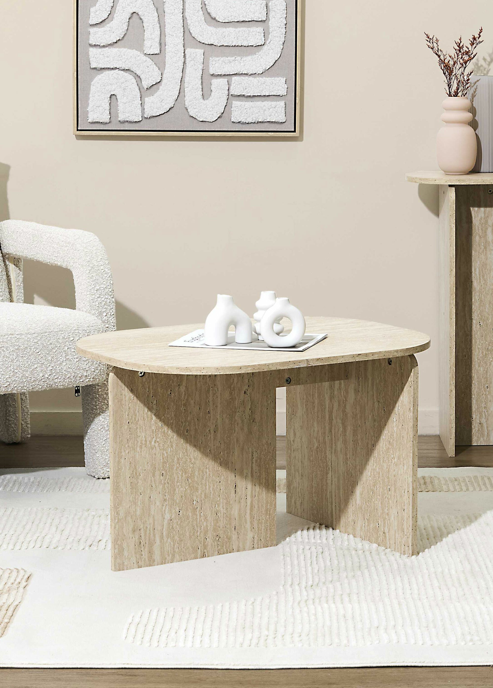 Table basse design, effet pierre BLANC ET BEIGE CMP-HD7739 SI2