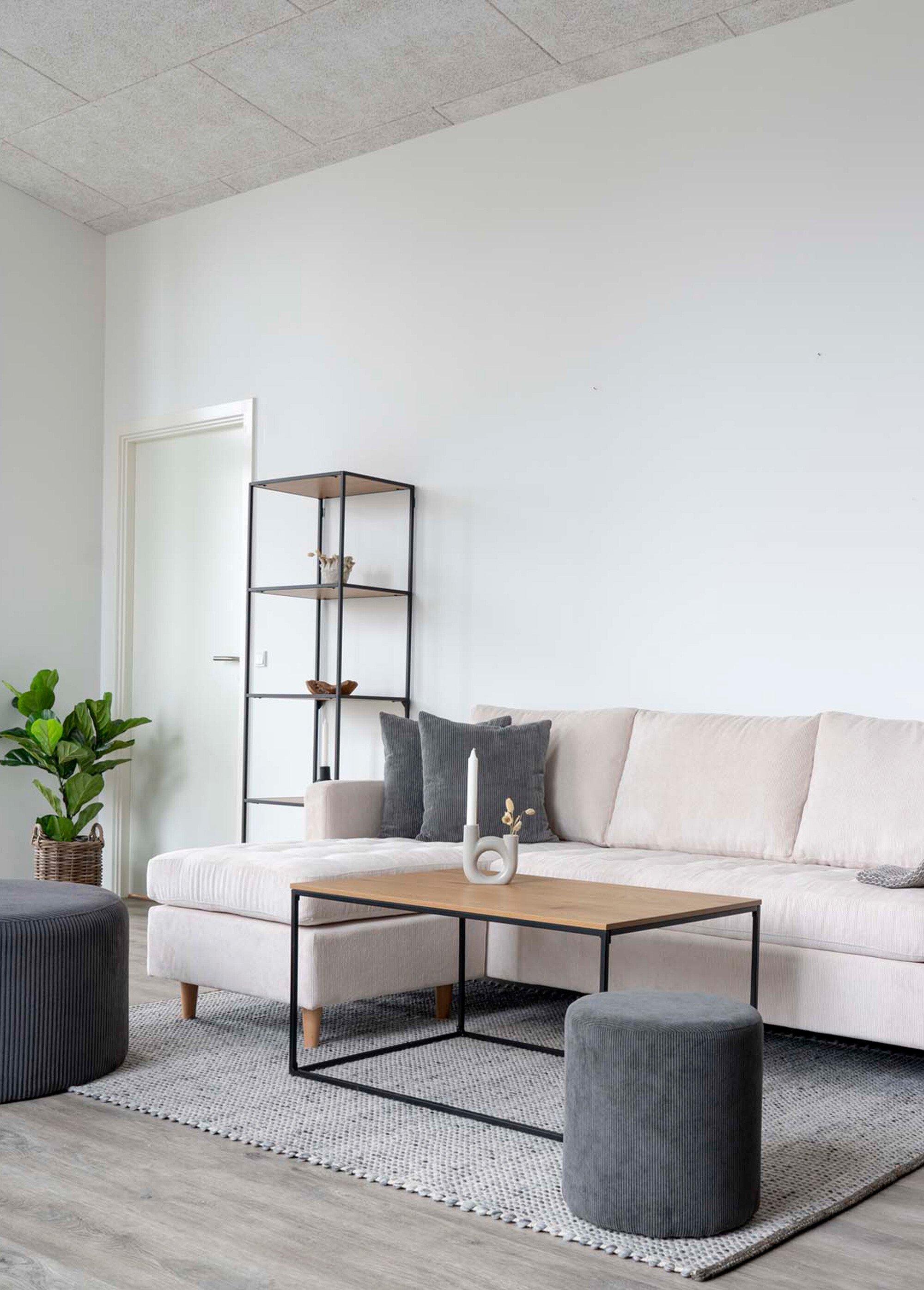 Table basse épurée, plateau effet chêne BEIGE HN-2101500 SI1