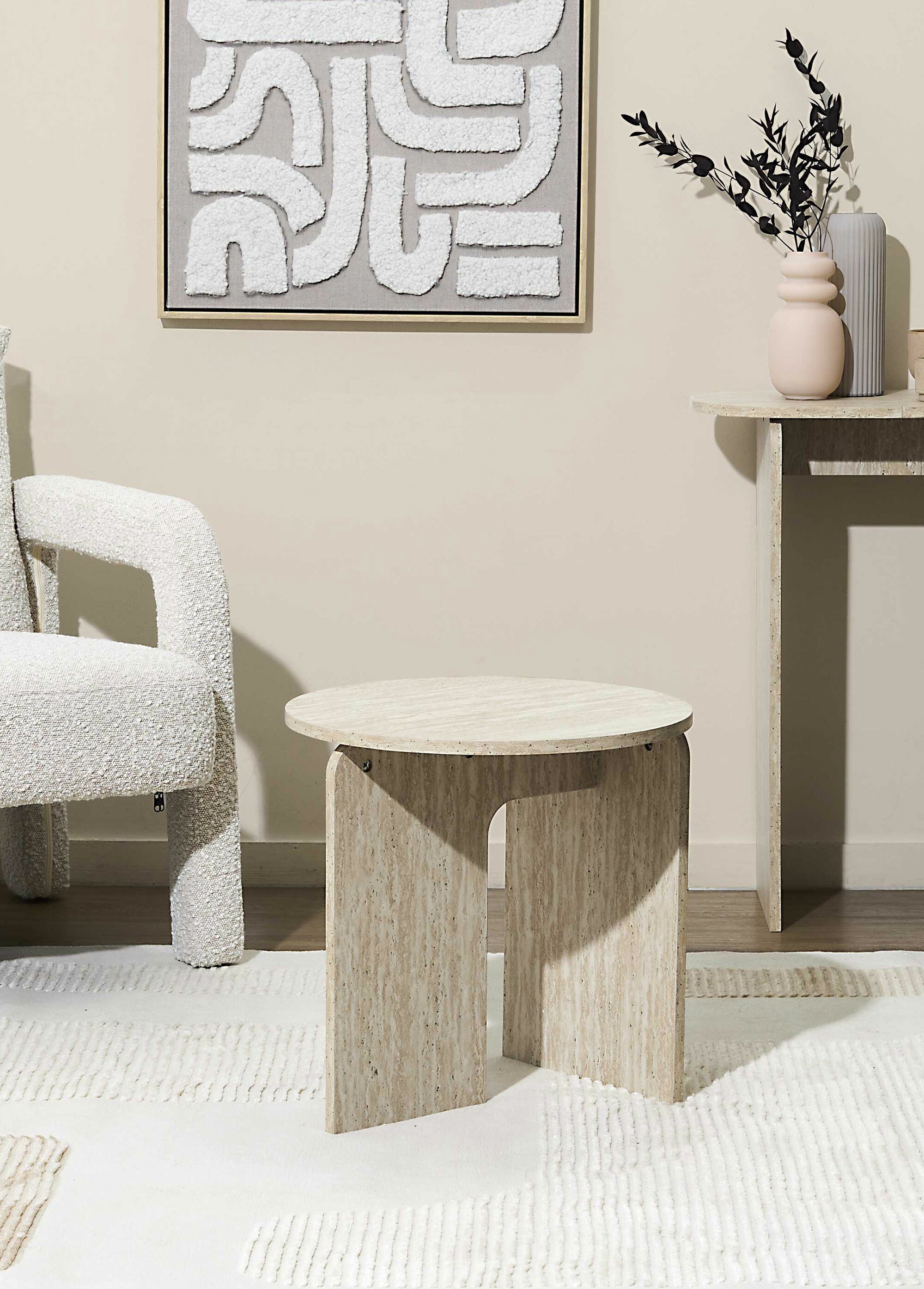Table d'appoint design, effet pierre BLANC ET BEIGE CMP-HD7737 SI1