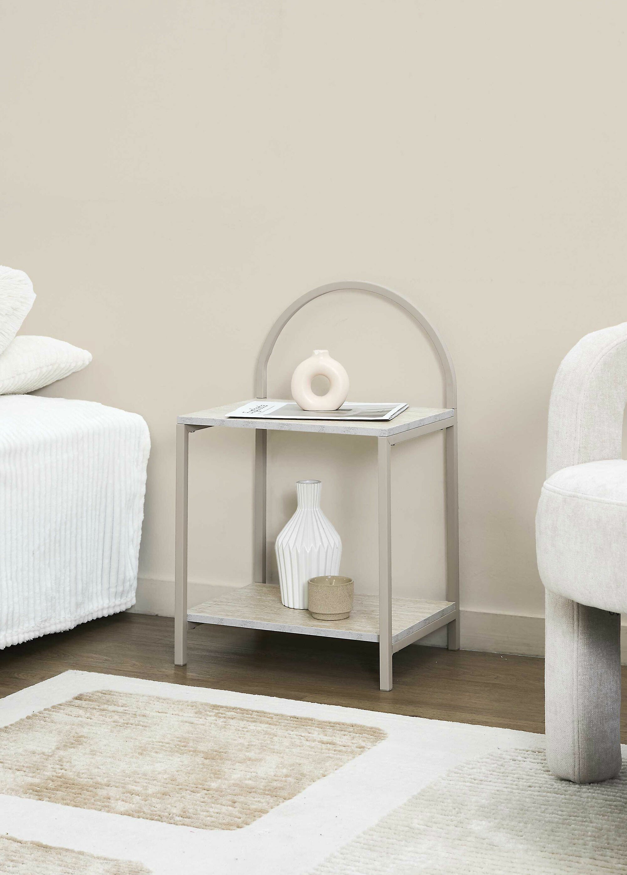 Table de chevet arche en métal clair BLANC ET BEIGE CMP-HD7735 SI1