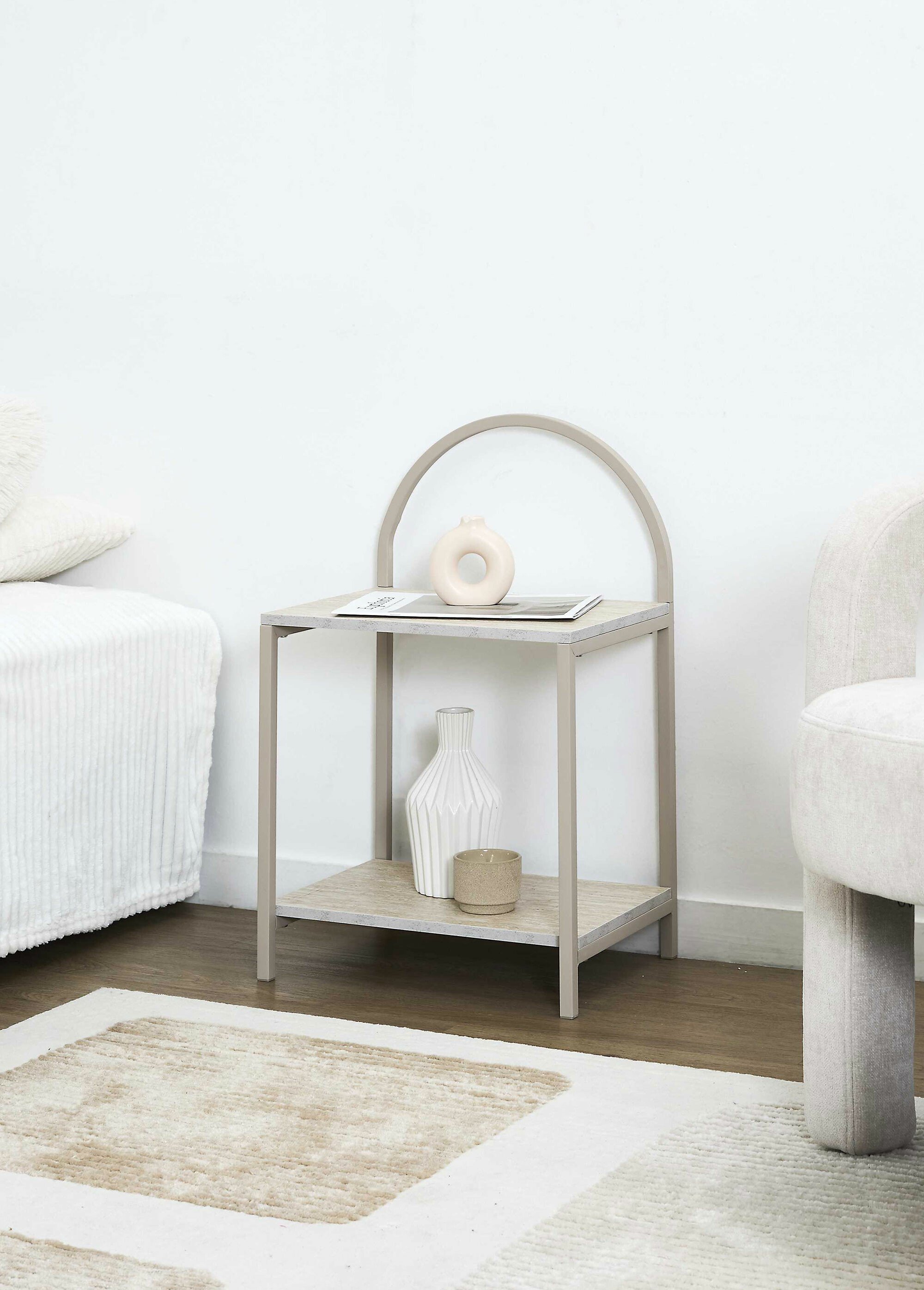 Table de chevet arche en métal clair BLANC ET BEIGE CMP-HD7735 SI2