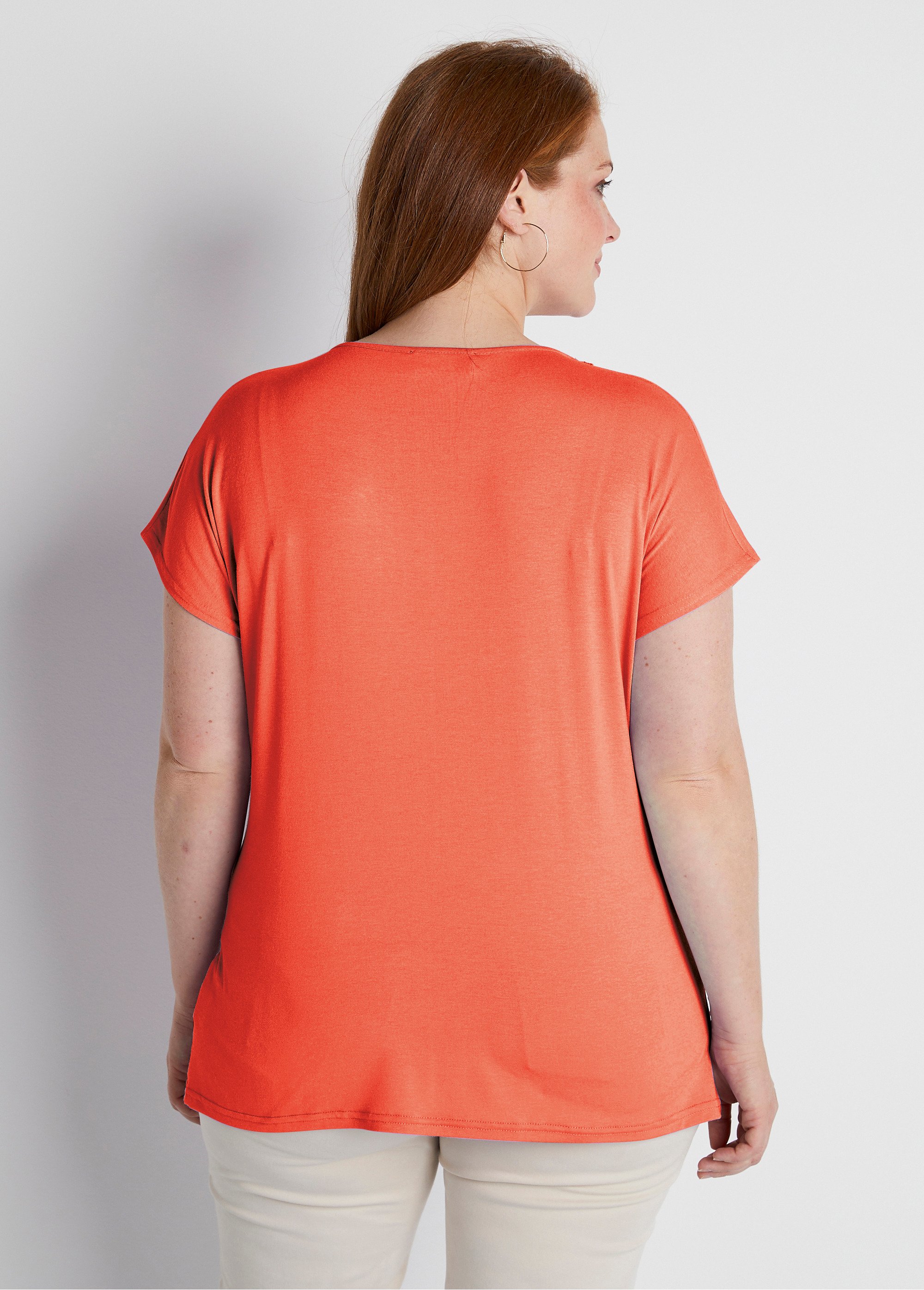 T-shirt court extensible dentelle