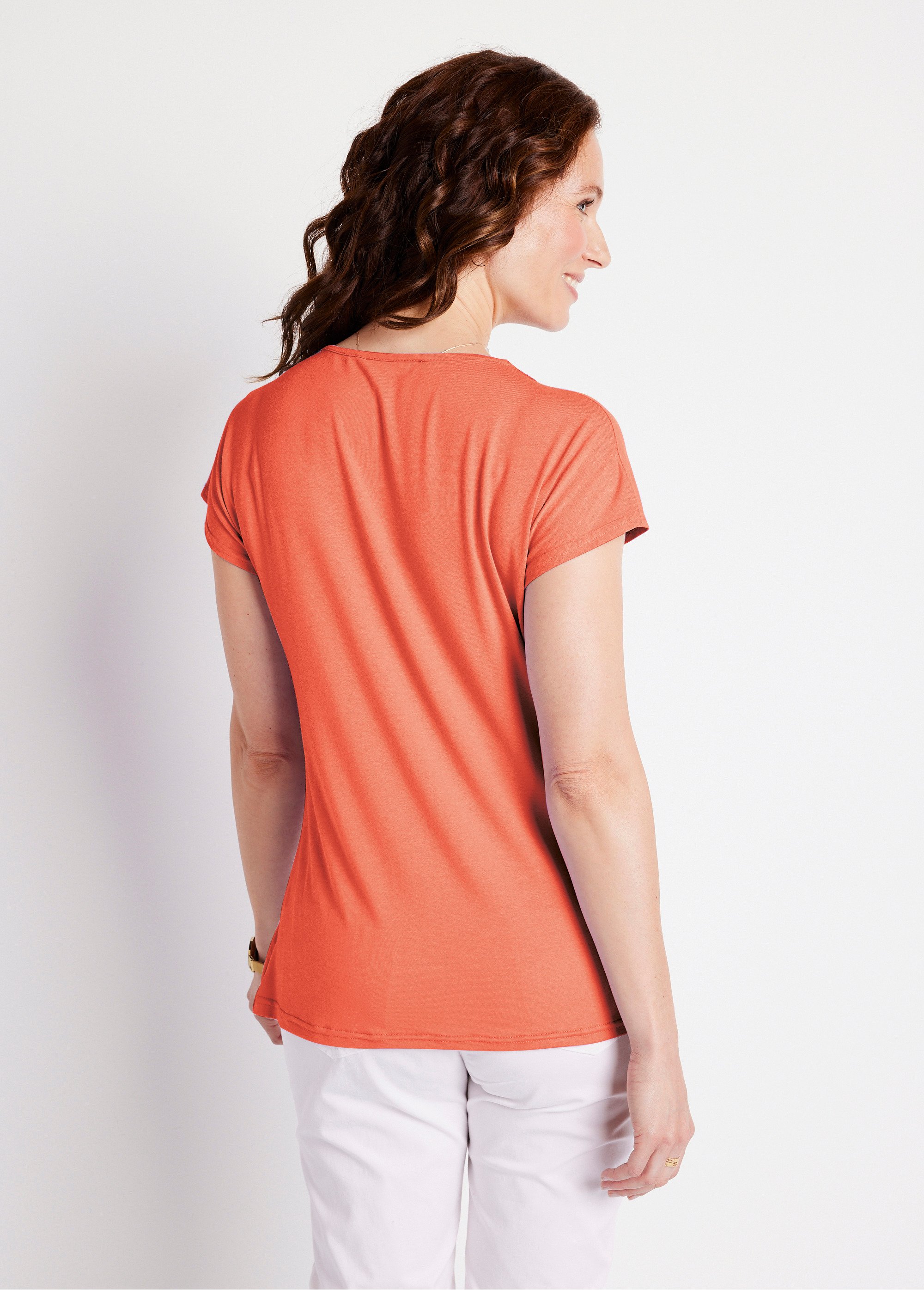 T-shirt court extensible dentelle