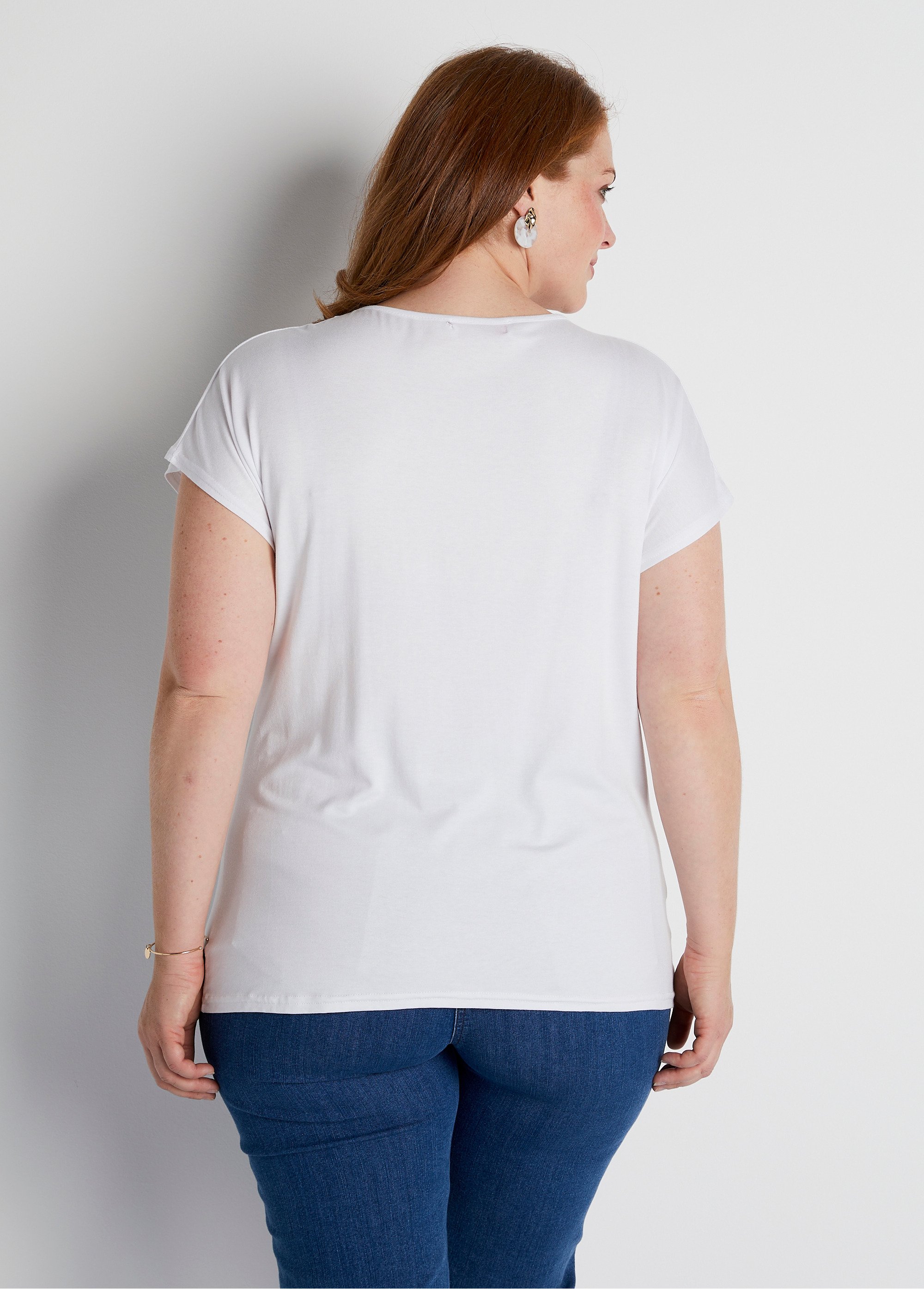 T-shirt court extensible dentelle