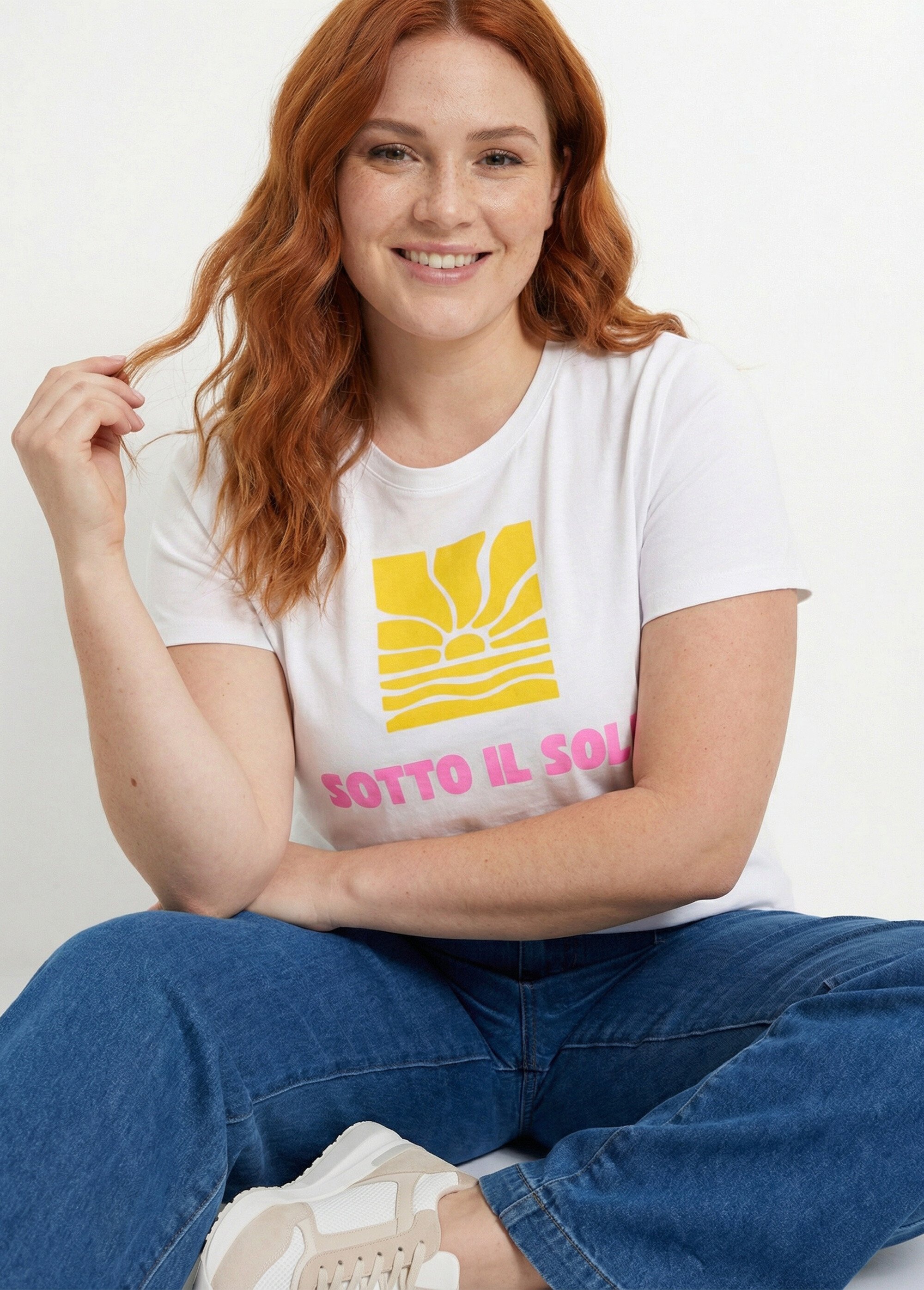 T-shirt manches courtes, motif Soleil Femme Grande Taille Bleu IAC-AP-M1295 MV1