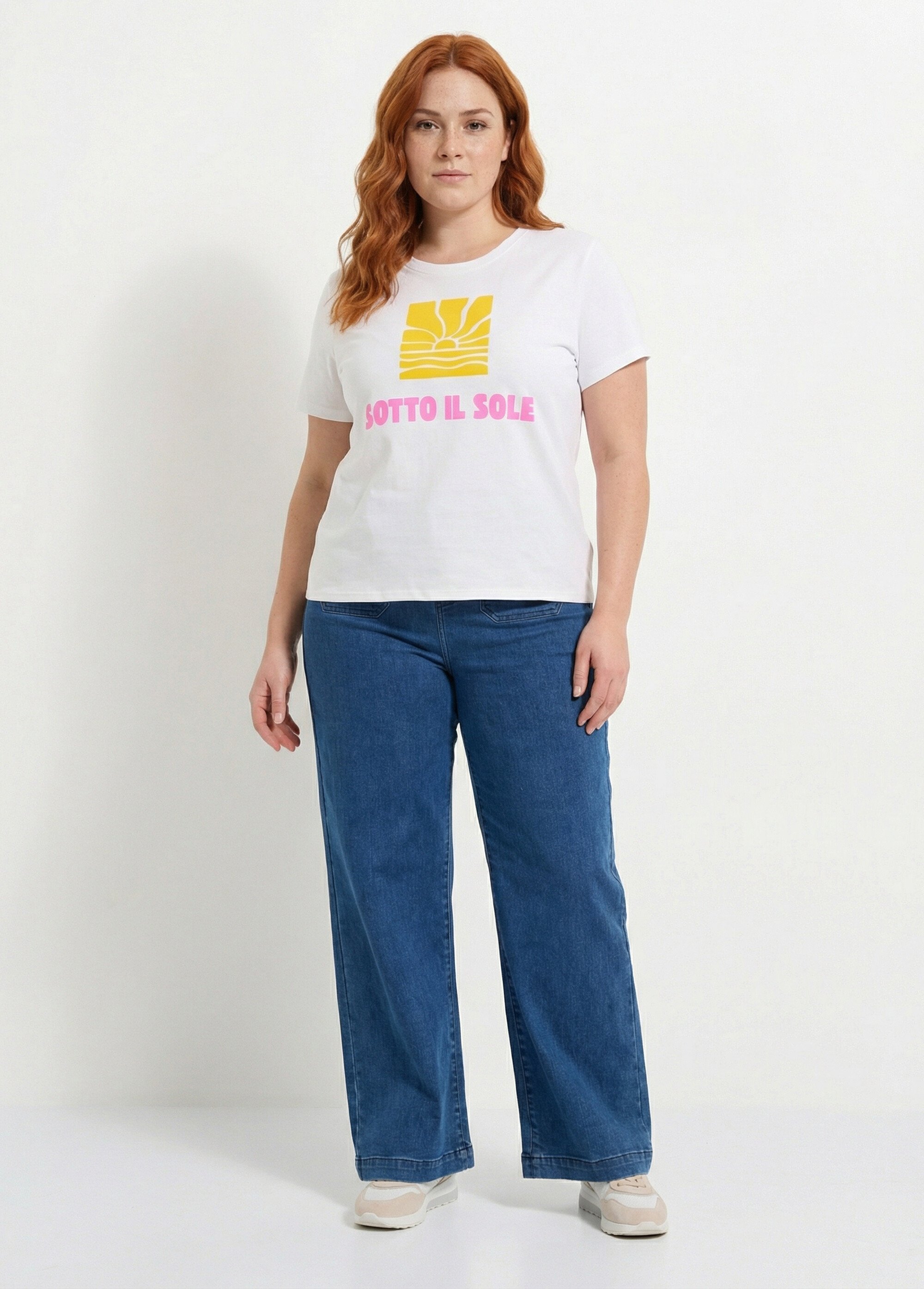 T-shirt manches courtes, motif Soleil Femme Grande Taille Bleu IAC-AP-M1295 SF1