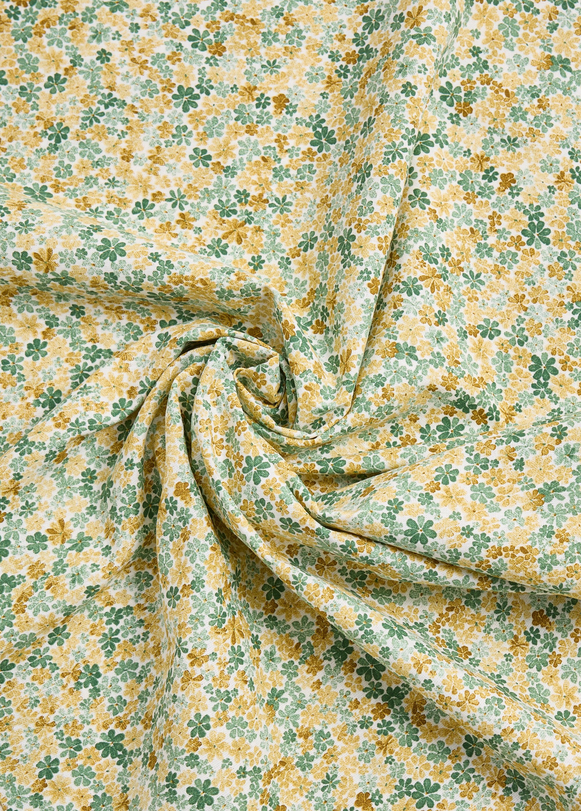 Coupon tissu motif fleuri 9V VERT COT48915 FA1