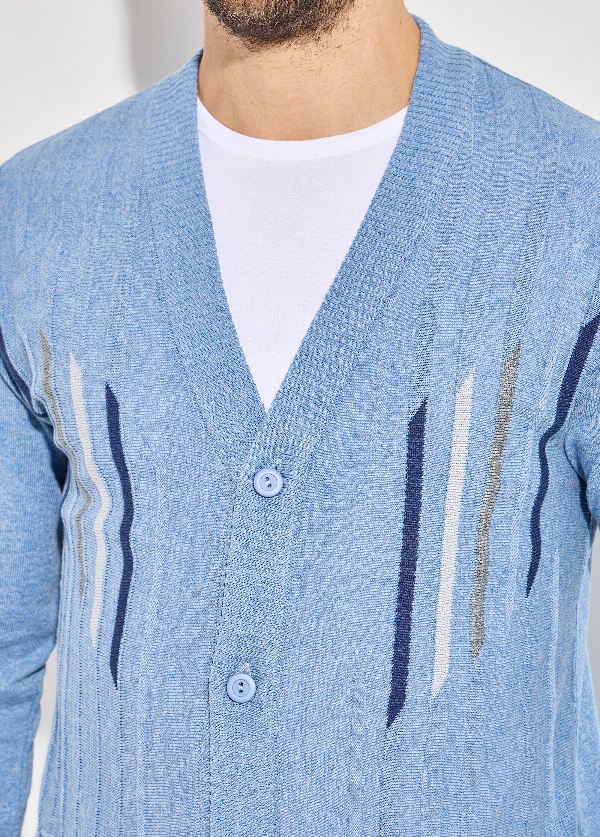 Gilet jacquard coton col V boutonné