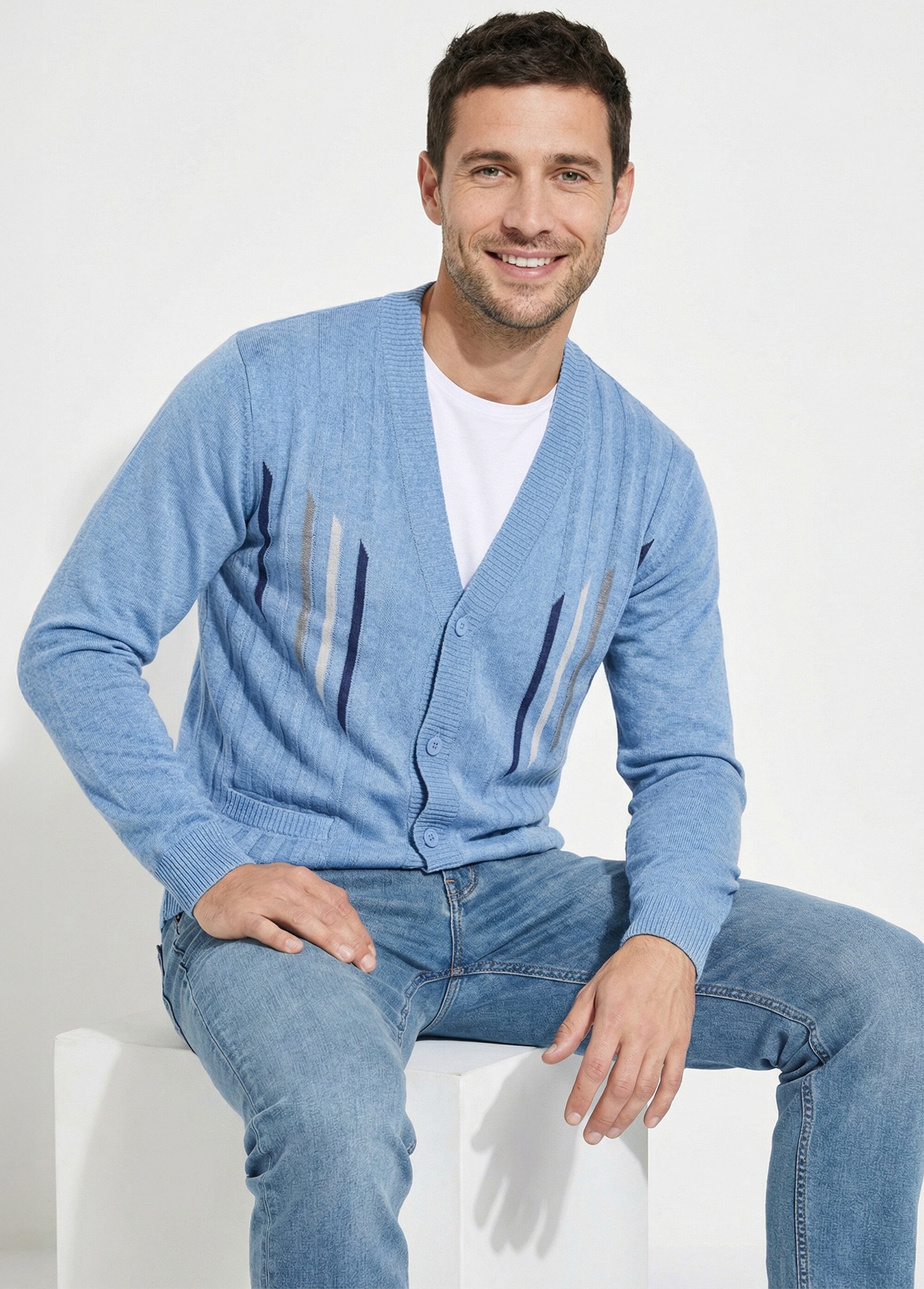 Gilet jacquard coton col V boutonné