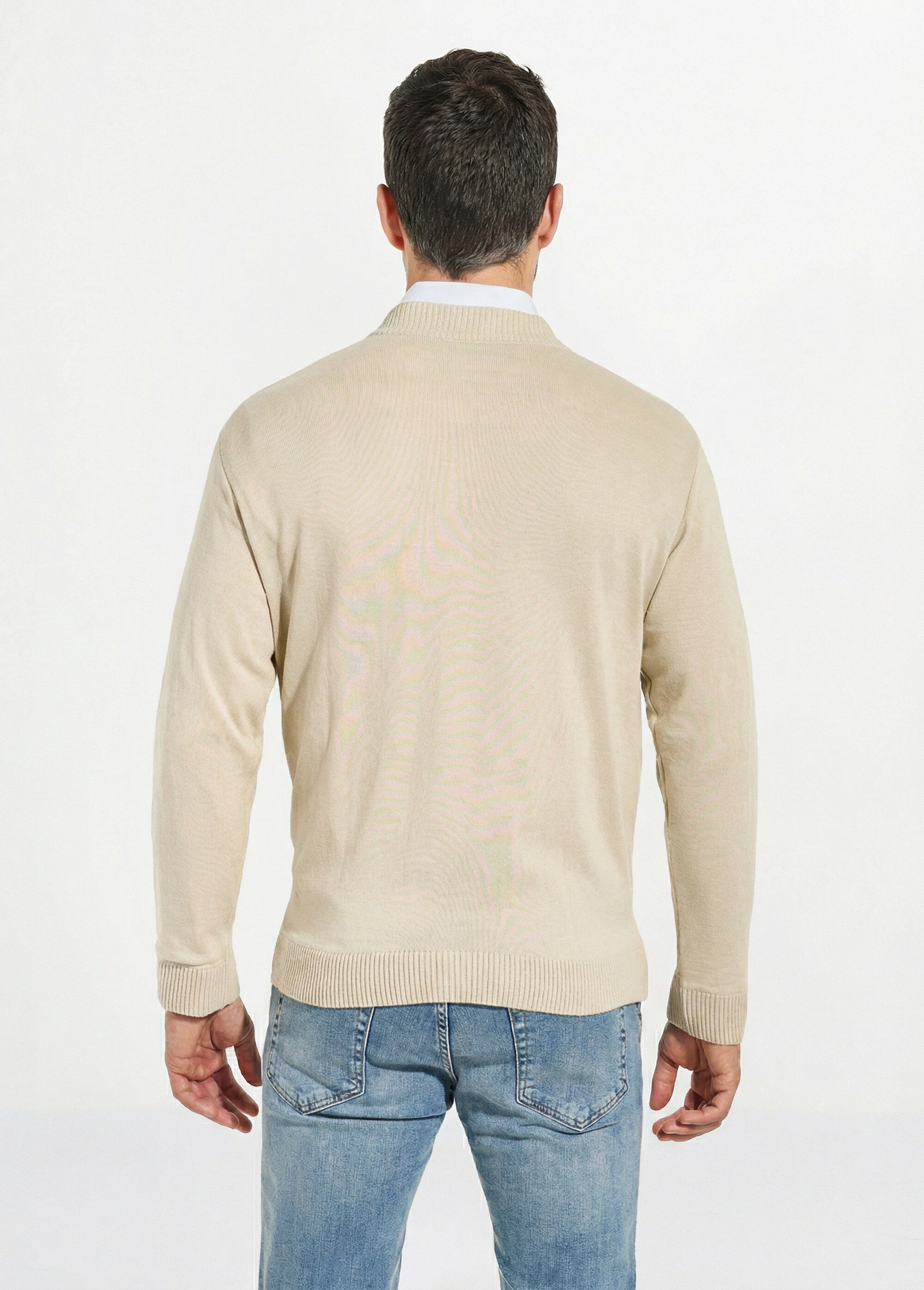 Gilet jacquard coton col V boutonné Homme Beige FORMULE DO1