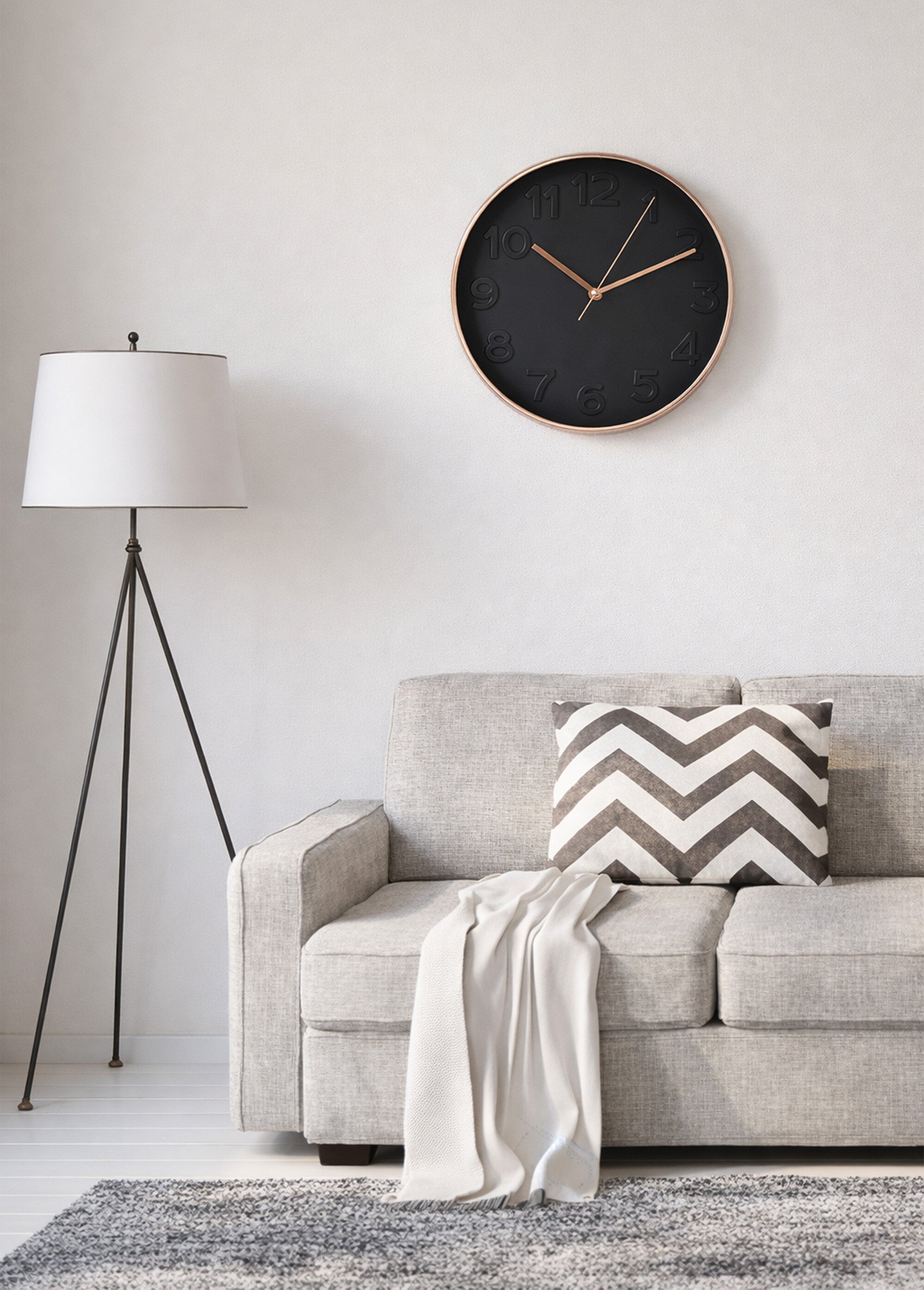 Horloge murale ronde, contour cuivre Noir CMP-HD3304 SI1