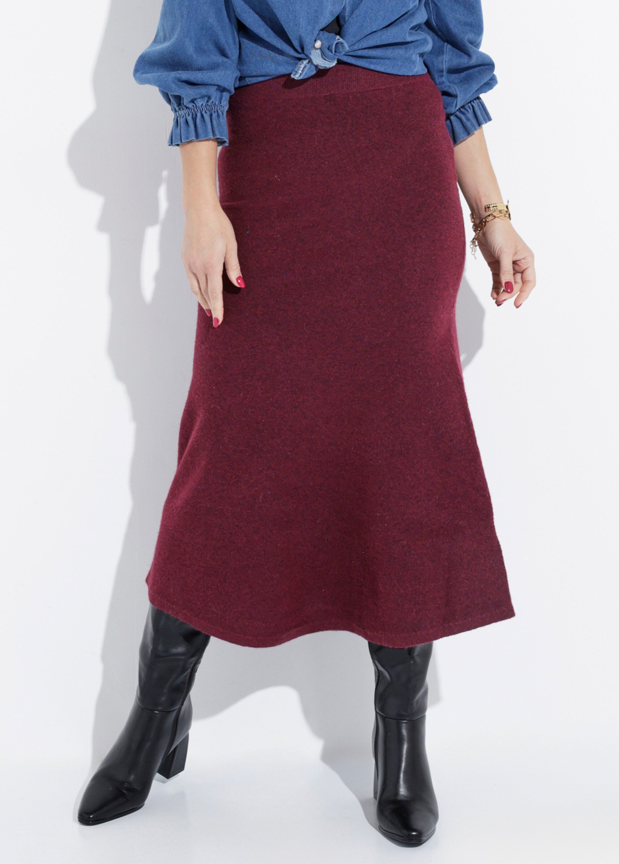 Jupe longue en maille forme tulipe Femme Rouge IA-AR910 FA1