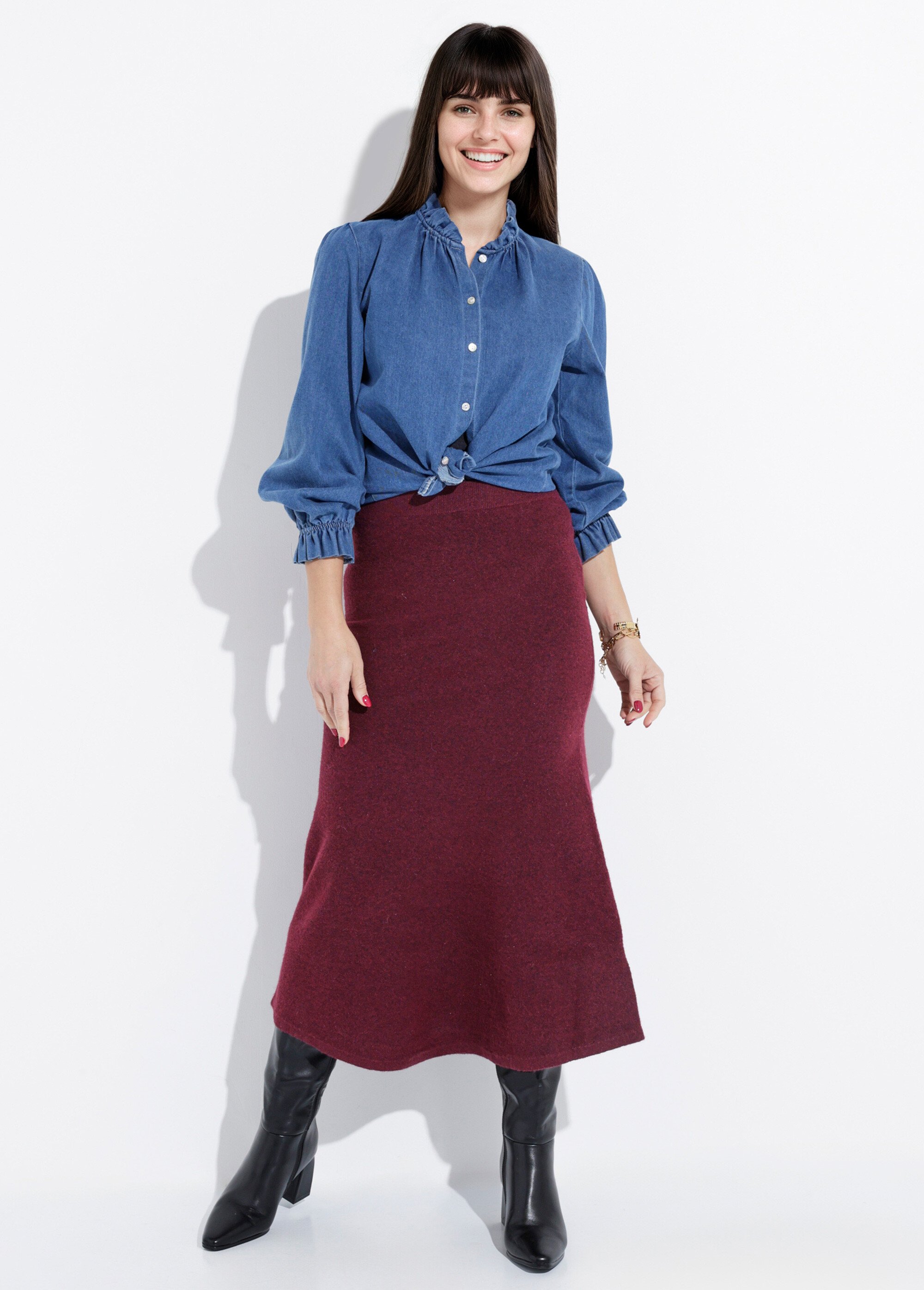 Jupe longue en maille forme tulipe Femme Rouge IA-AR910 MV1