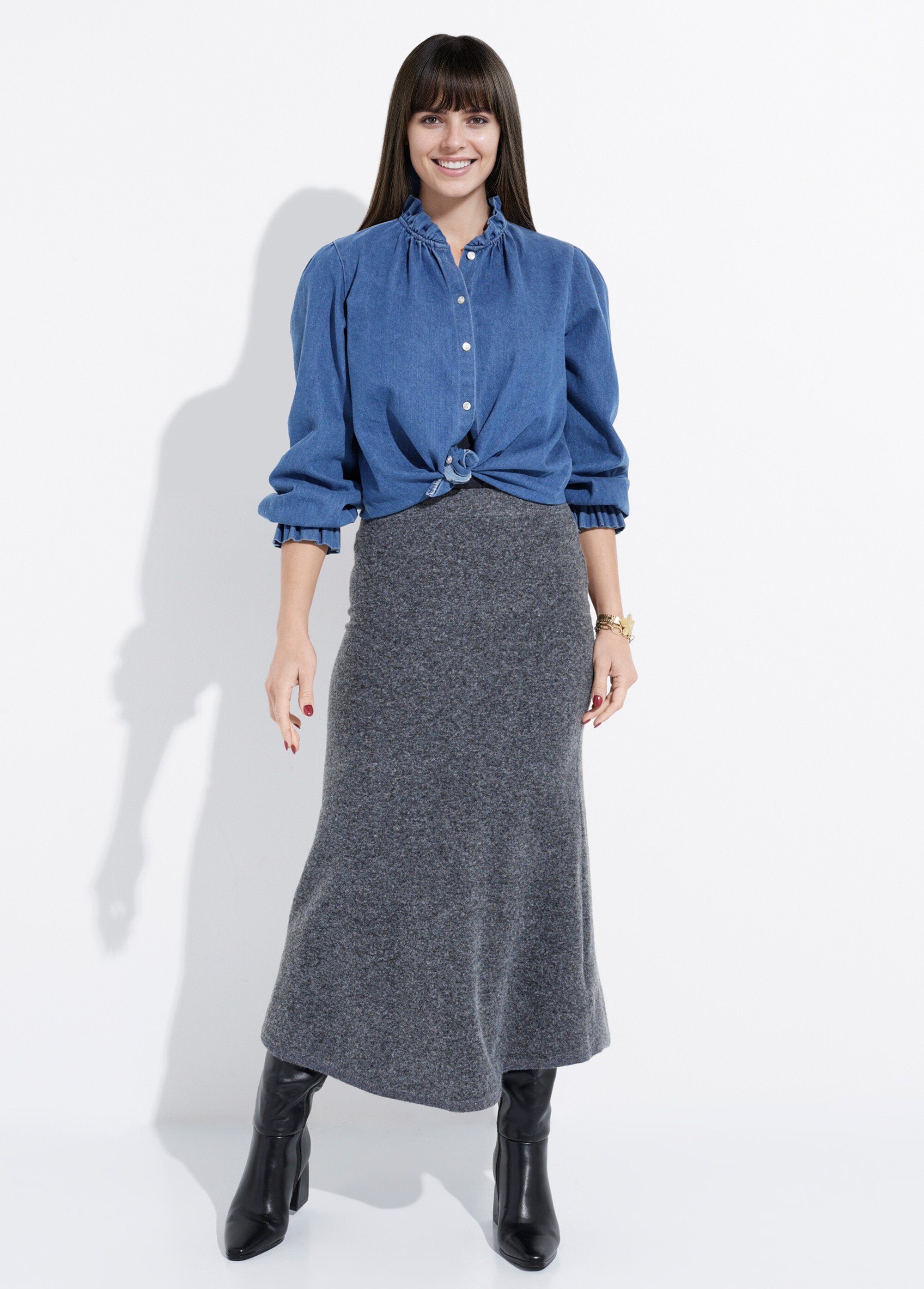 Jupe longue en maille forme tulipe Femme Gris IA-AR910 SF1