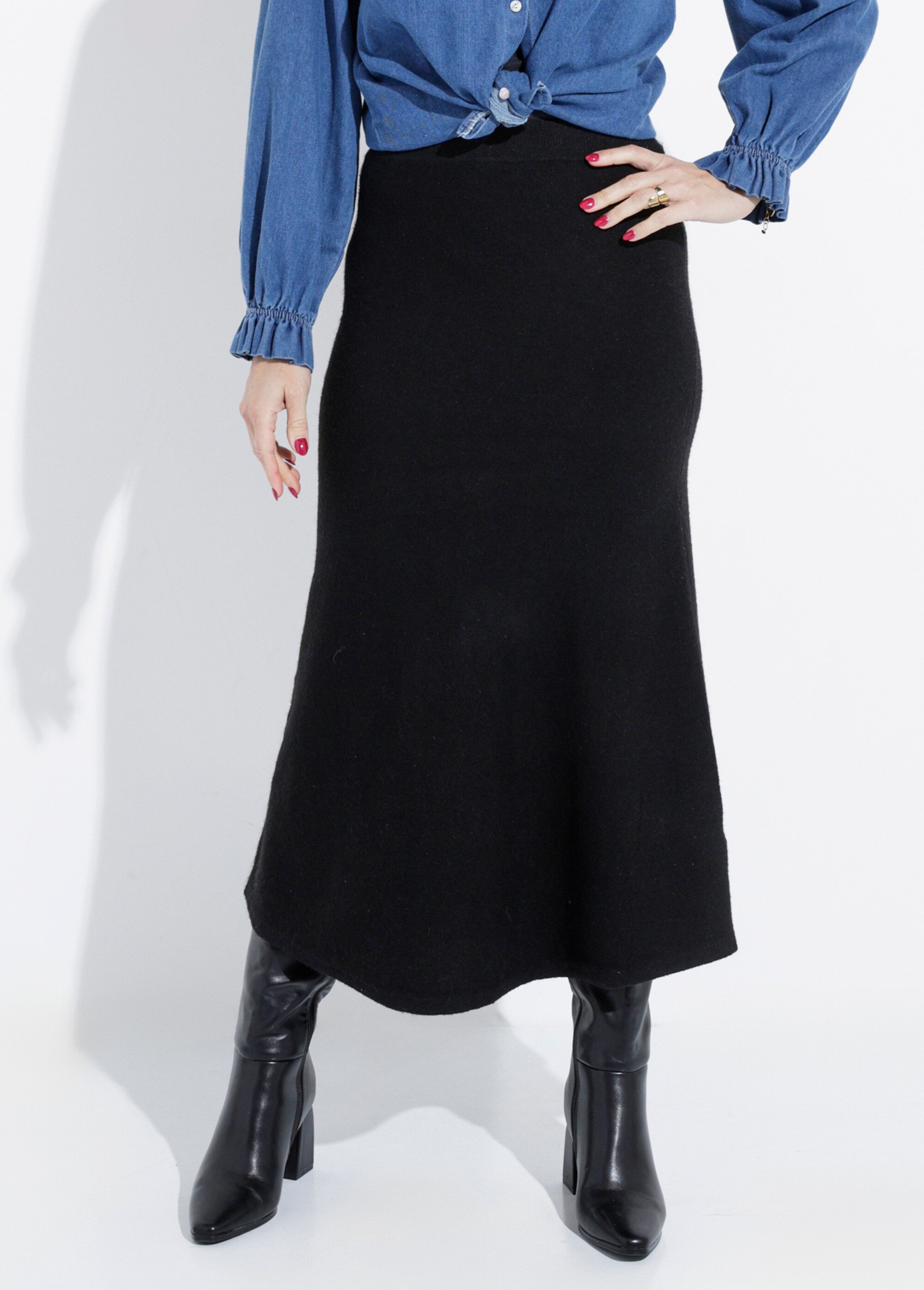 Jupe longue en maille forme tulipe Femme Noir IA-AR910 FA1