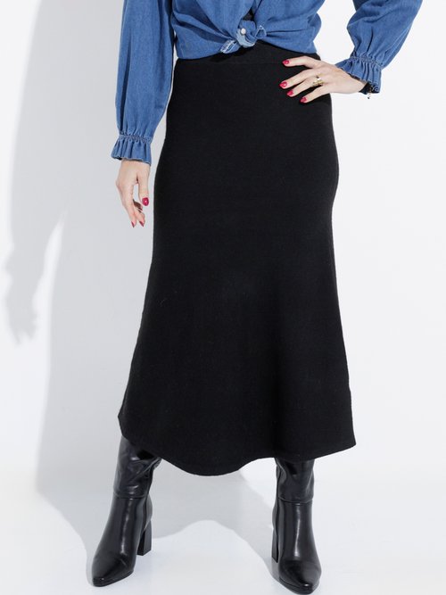 Jupe longue en maille forme tulipe Femme Noir IA-AR910 FA1