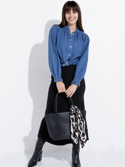 Jupe longue en maille forme tulipe Femme Noir IA-AR910 MV1