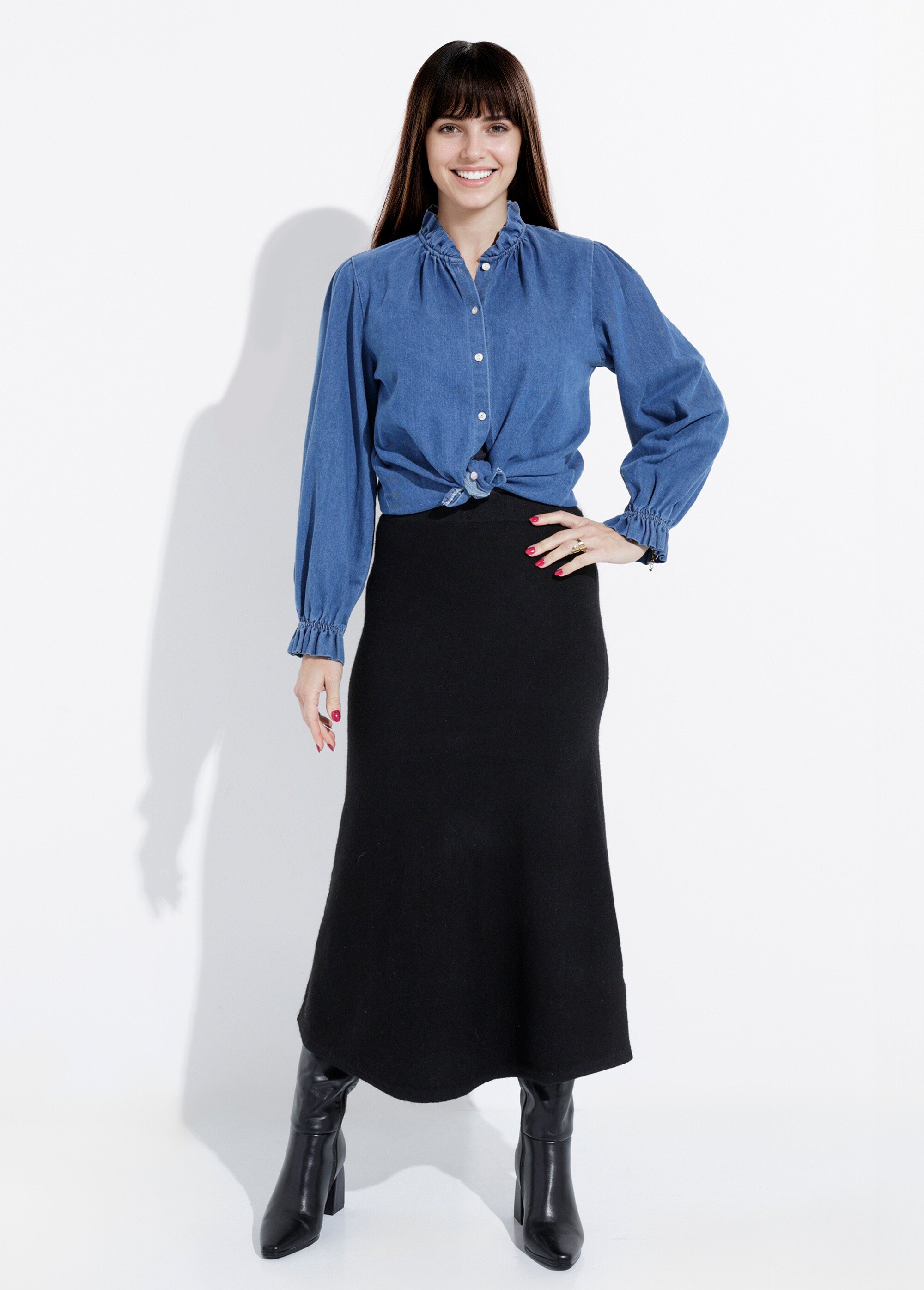 Jupe longue en maille forme tulipe Femme Noir IA-AR910 SF1