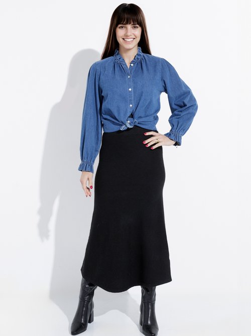 Jupe longue en maille forme tulipe Femme Noir IA-AR910 SF1