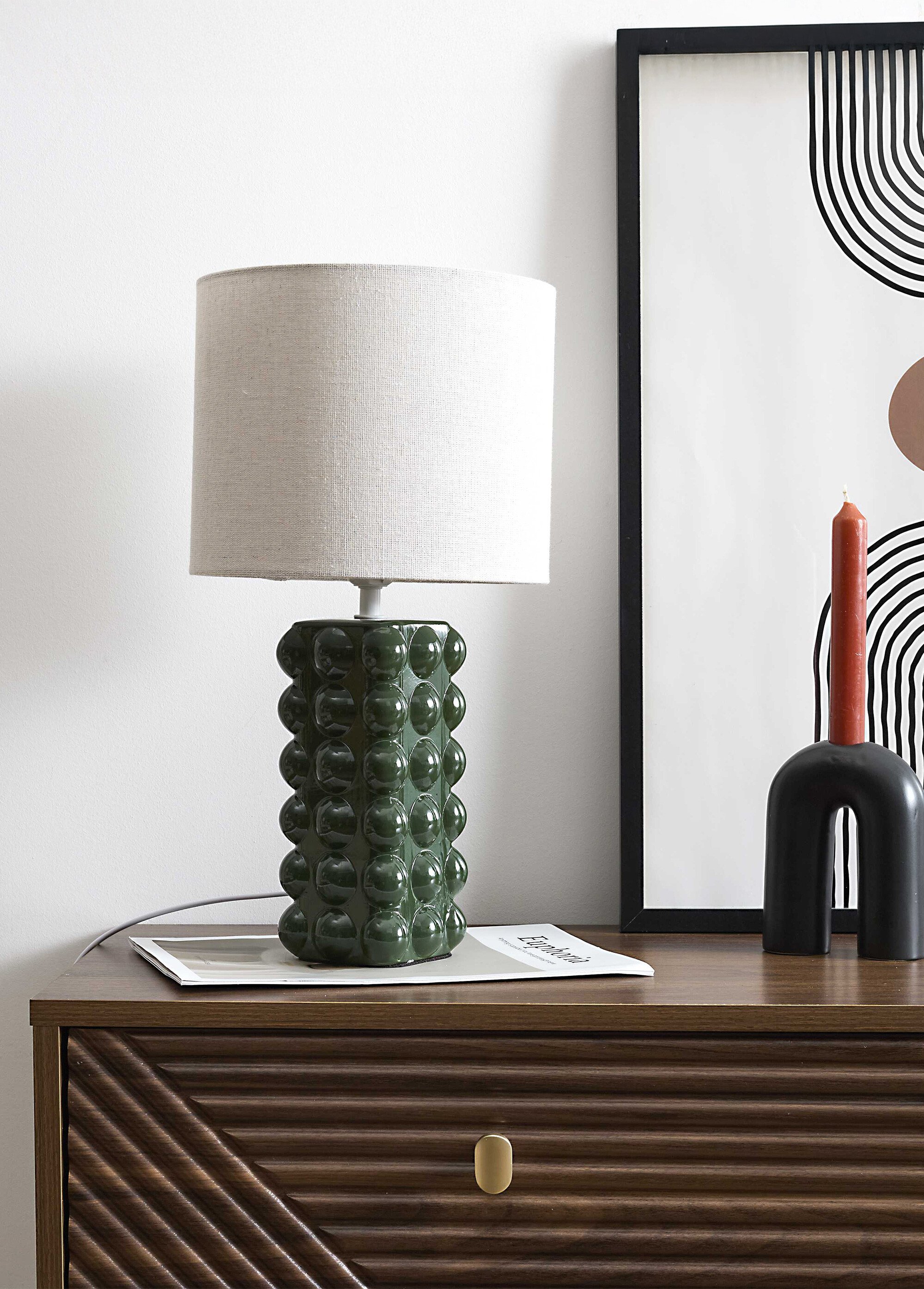 Lampe avec pied en céramique texturé VERT CMP-LA0118 SI1