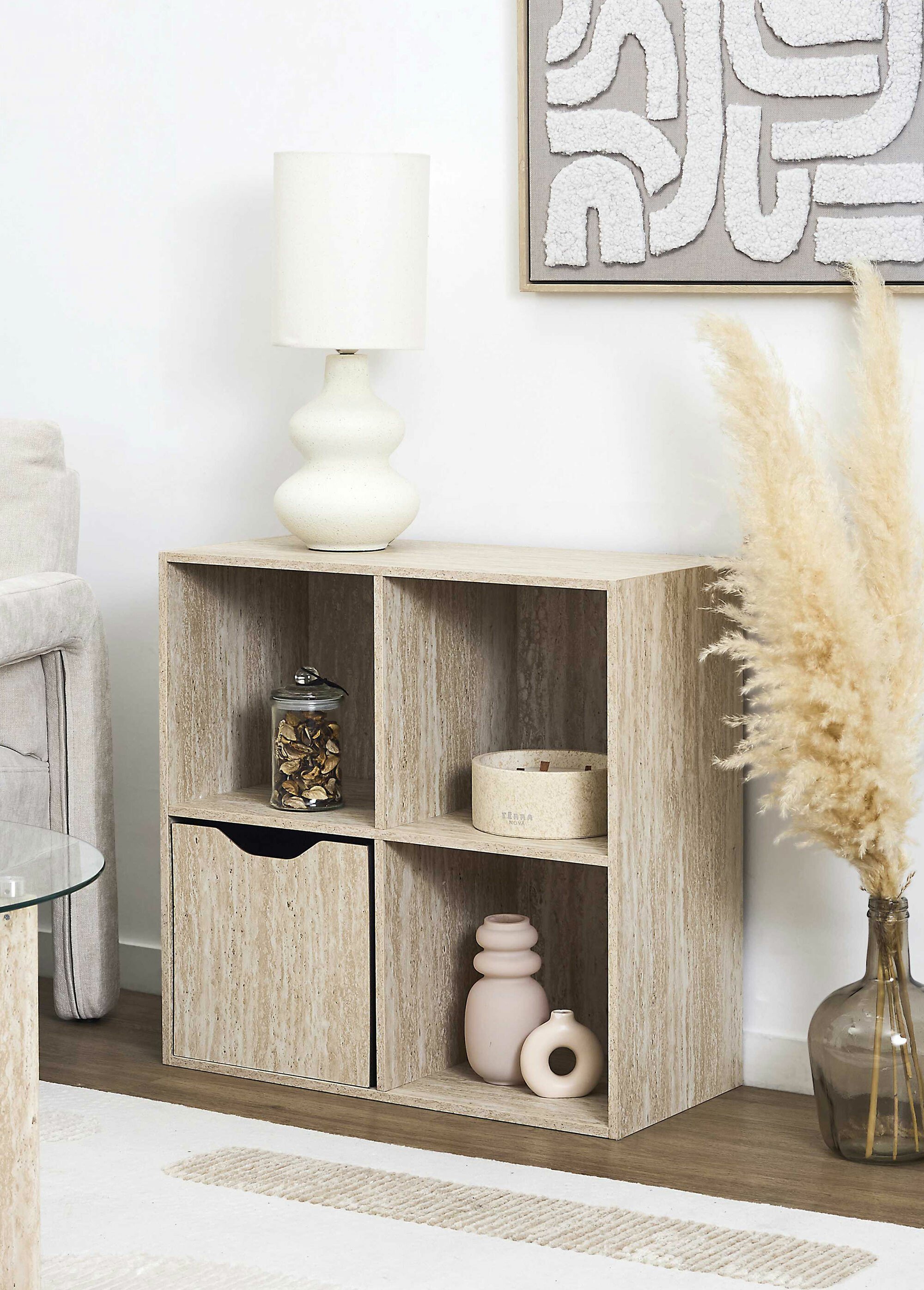 Meuble rangement 4 cases, effet pierre BLANC ET BEIGE CMP-HD7743 SI2