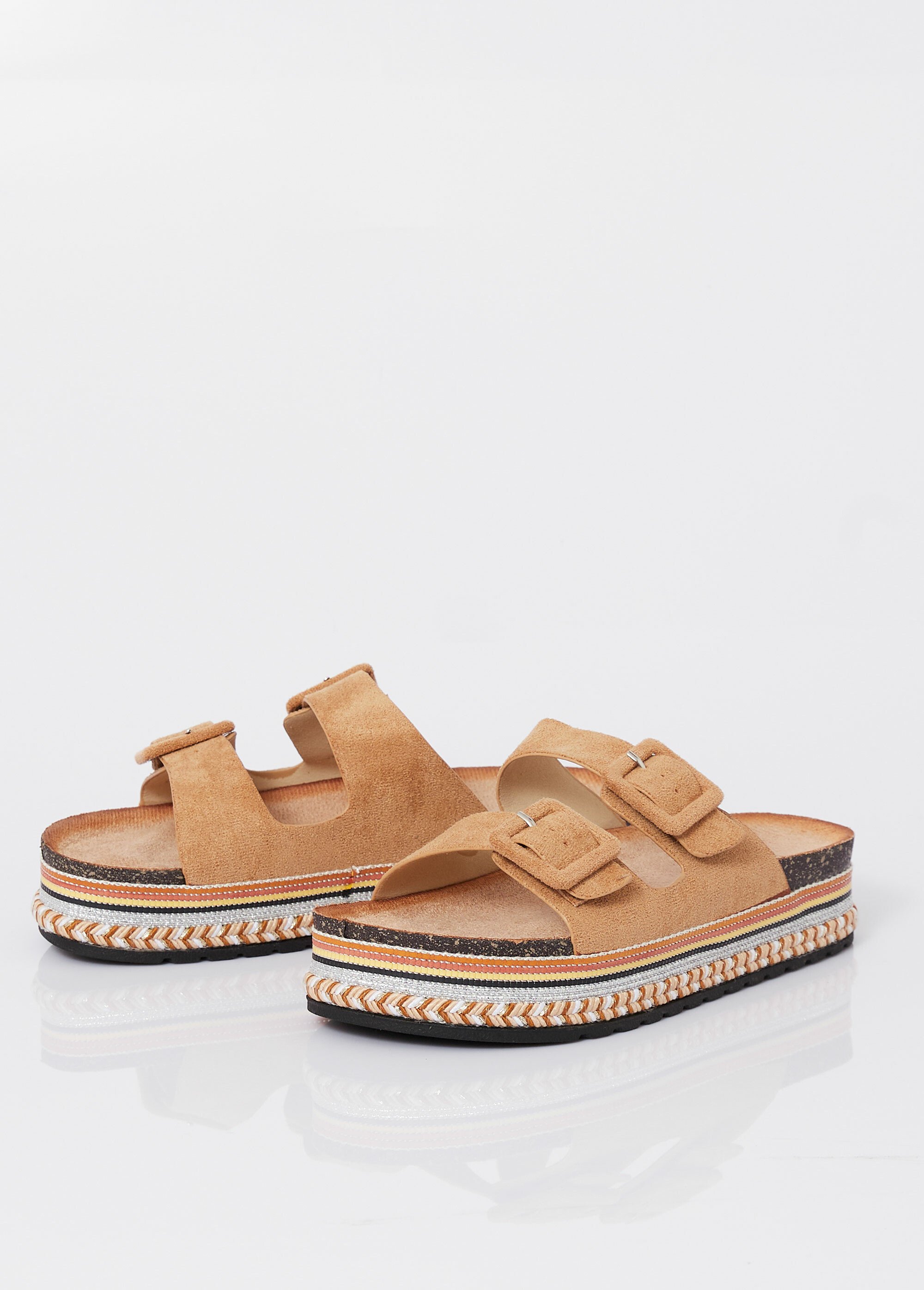 Mules compensées fantaisie à boucles Femme Marron JOISS-263 DE1