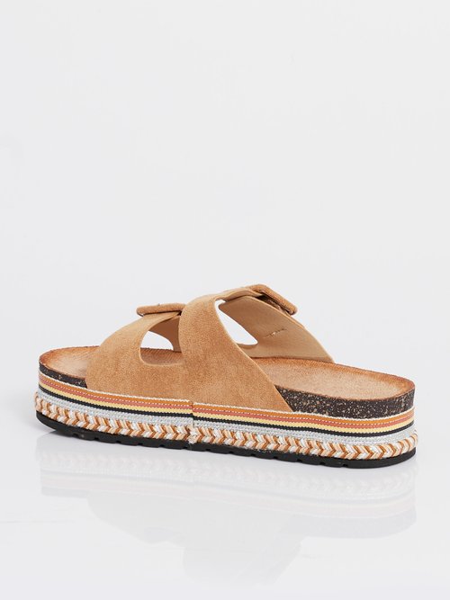 Mules compensées fantaisie à boucles Femme Marron JOISS-263 DO1