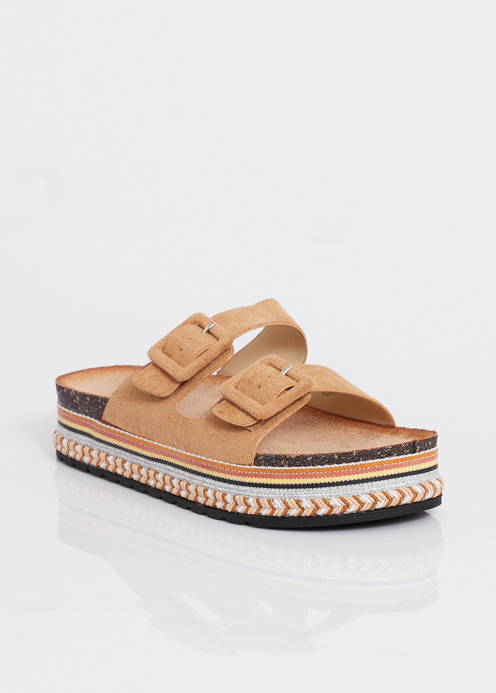 Mules compensées fantaisie à boucles Femme Marron JOISS-263 FA1