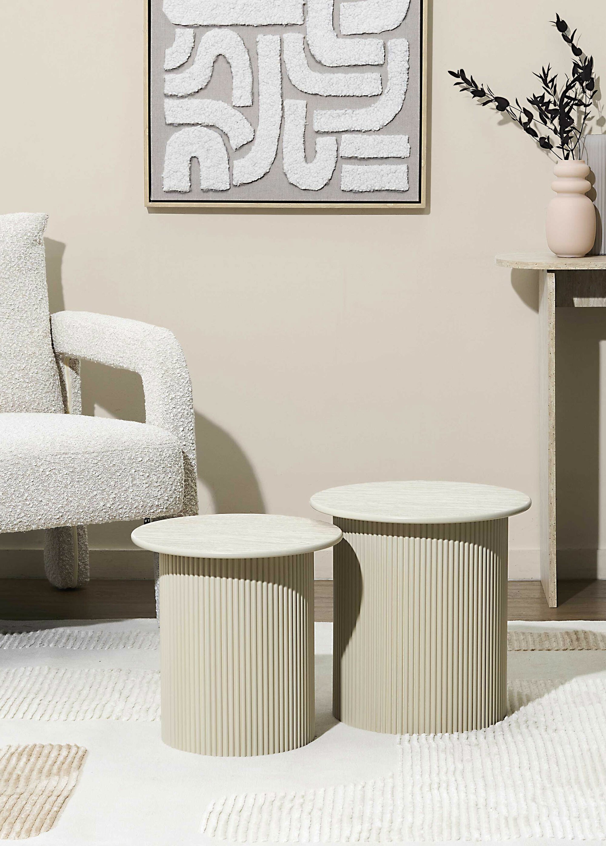 Petites tables assorties, effet pierre BLANC ET BEIGE CMP-HD7749 SI1