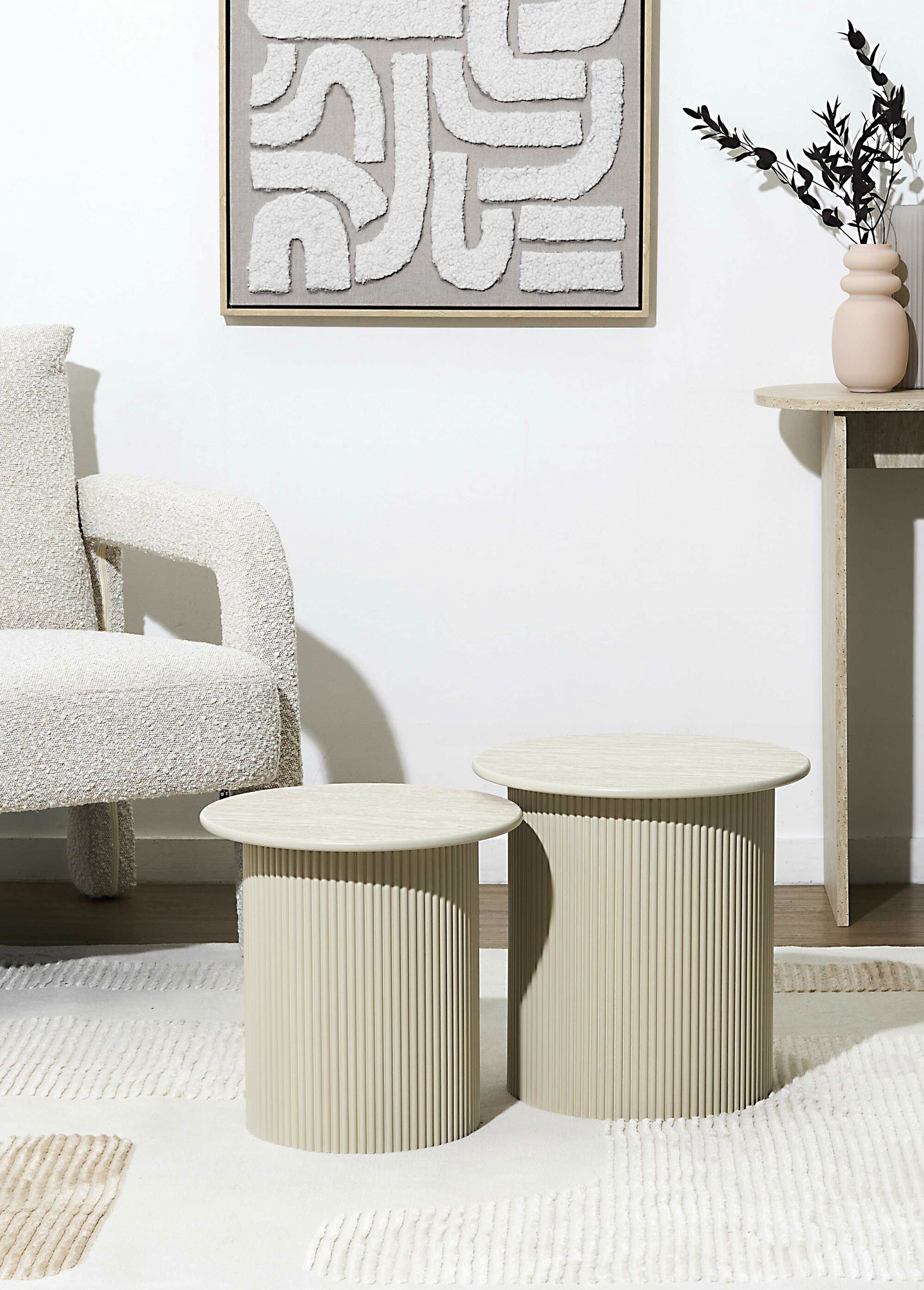 Petites tables assorties, effet pierre BLANC ET BEIGE CMP-HD7749 SI2