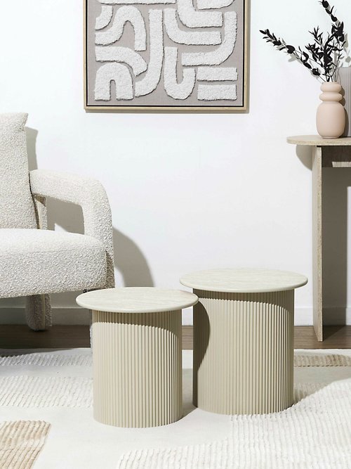 Petites tables assorties, effet pierre BLANC ET BEIGE CMP-HD7749 SI2