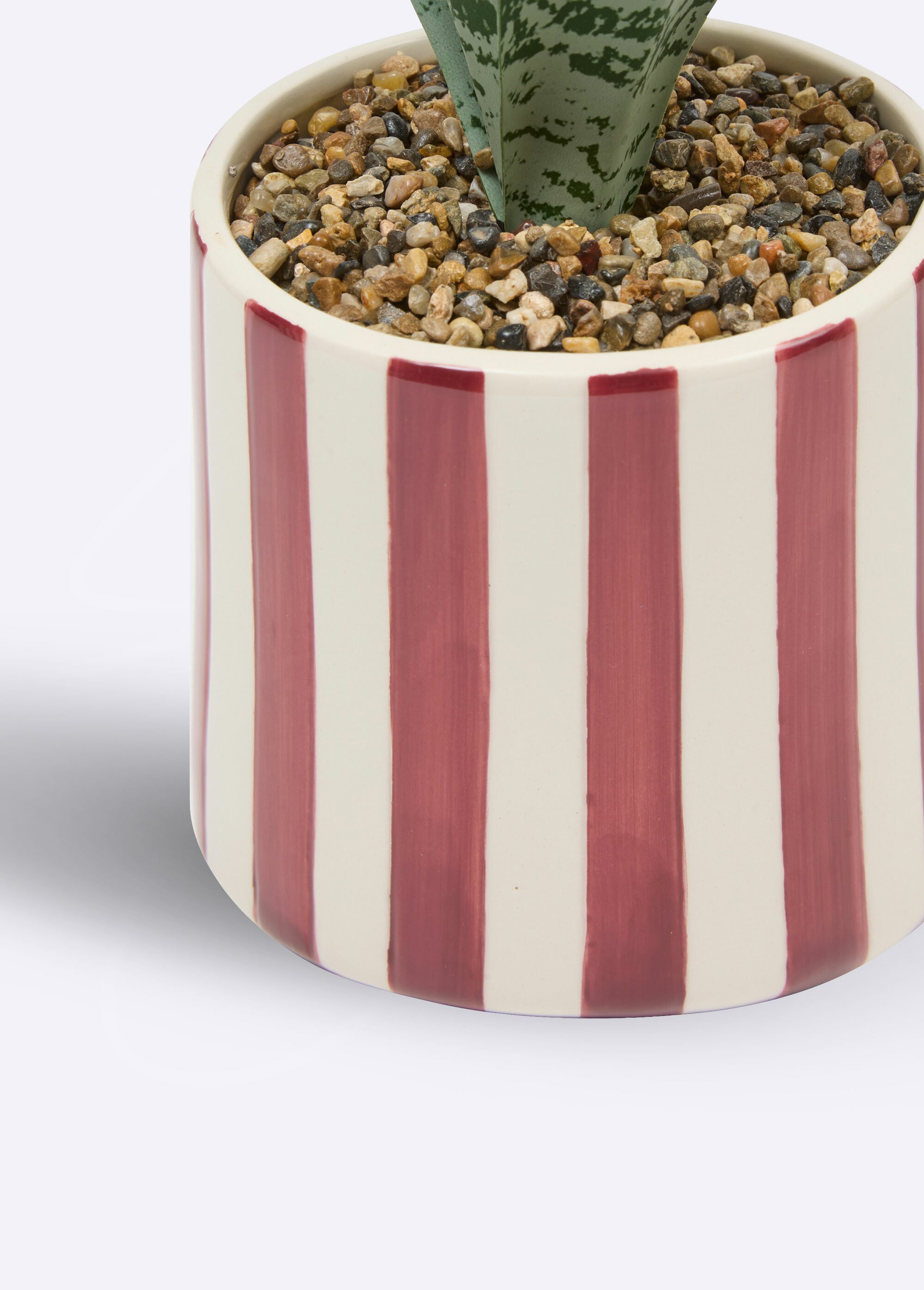 Plante artificielle, pot céramique rayée Rose JJA-210126 DE2