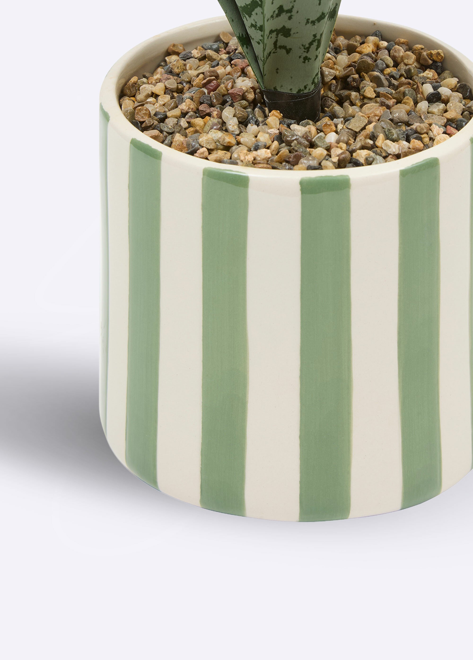 Plante artificielle, pot céramique rayée Vert JJA-210126 DE2