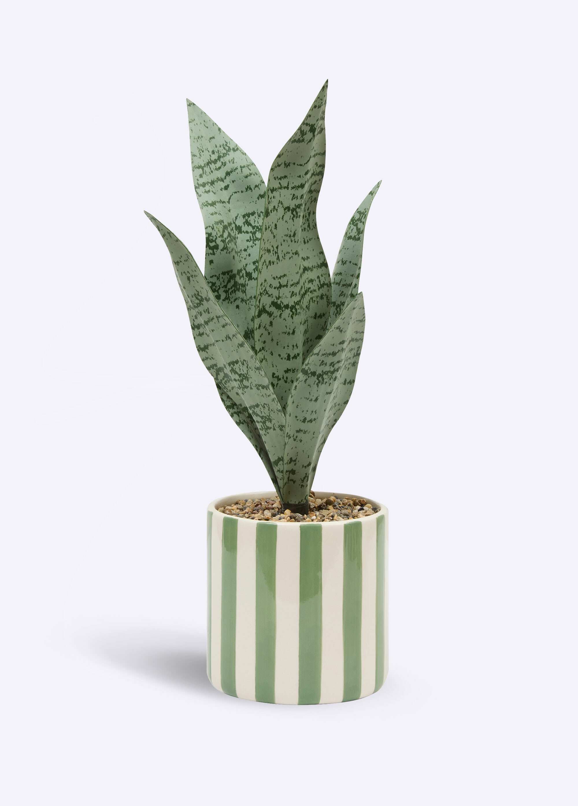 Plante artificielle, pot céramique rayée Vert JJA-210126 FA1
