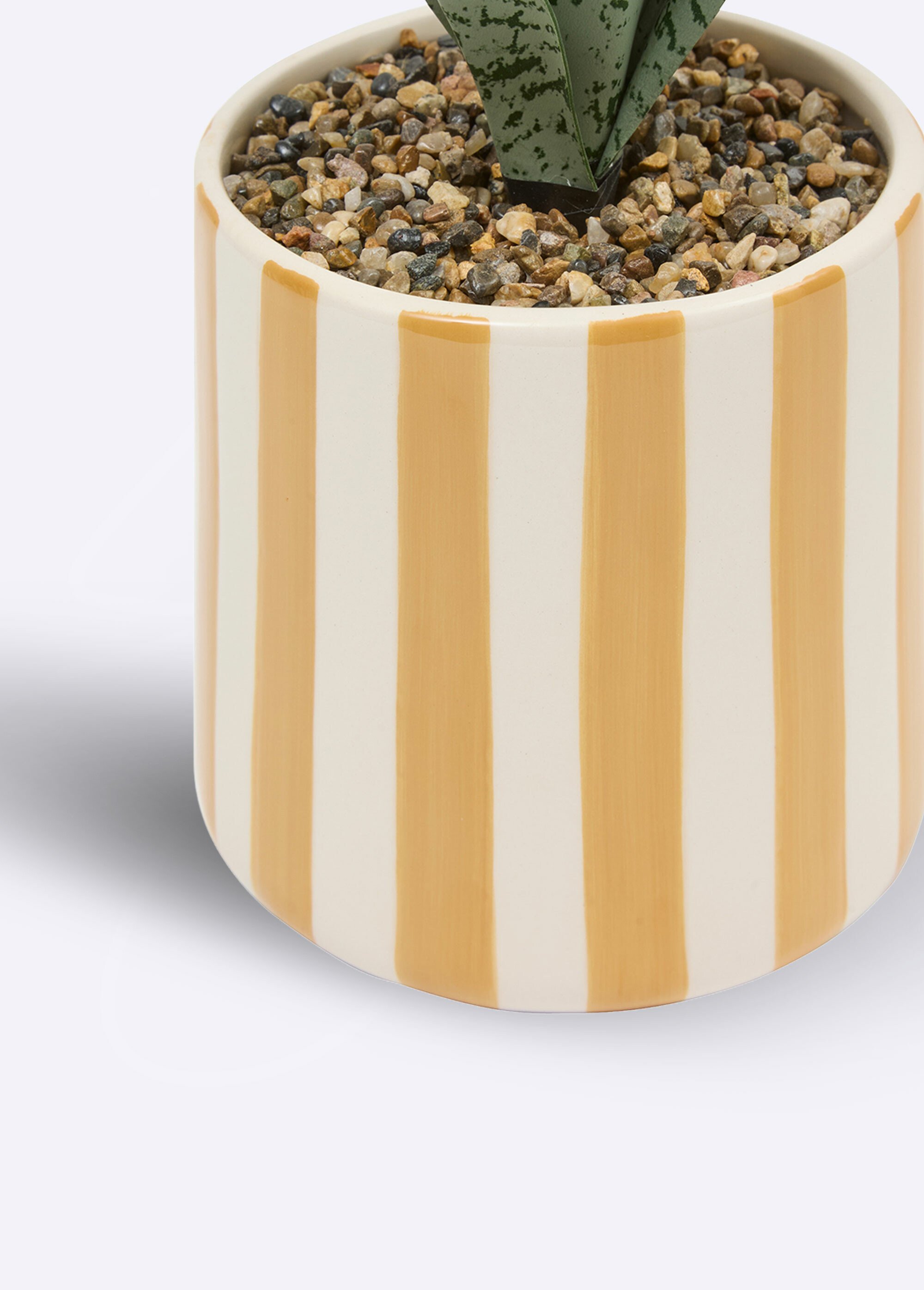 Plante artificielle, pot céramique rayée Orange JJA-210126 DE2