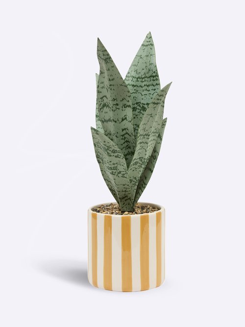 Plante artificielle, pot céramique rayée Orange JJA-210126 FA1