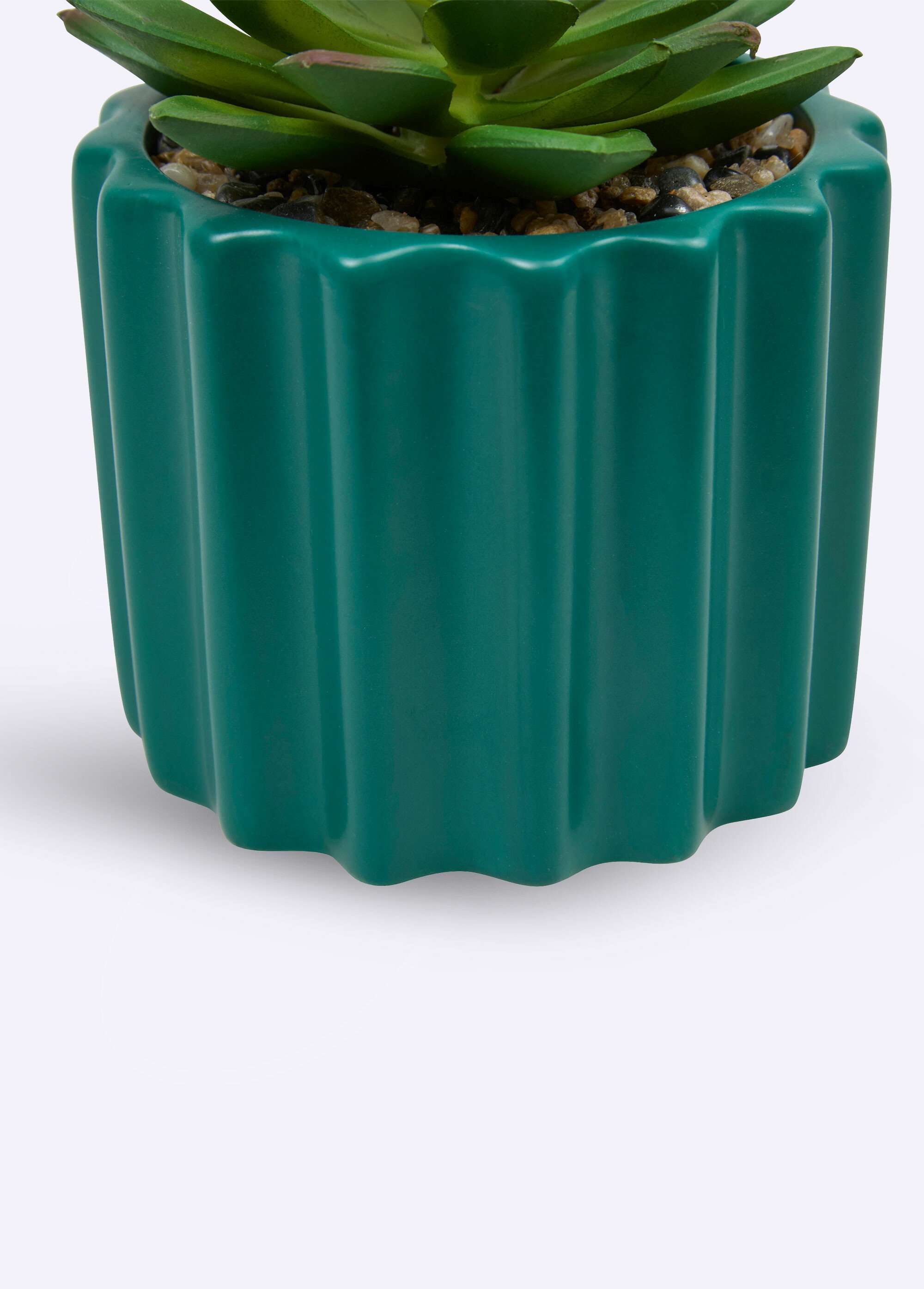 Plante artificielle, pot strié céramique Vert JJA-210187 DE2