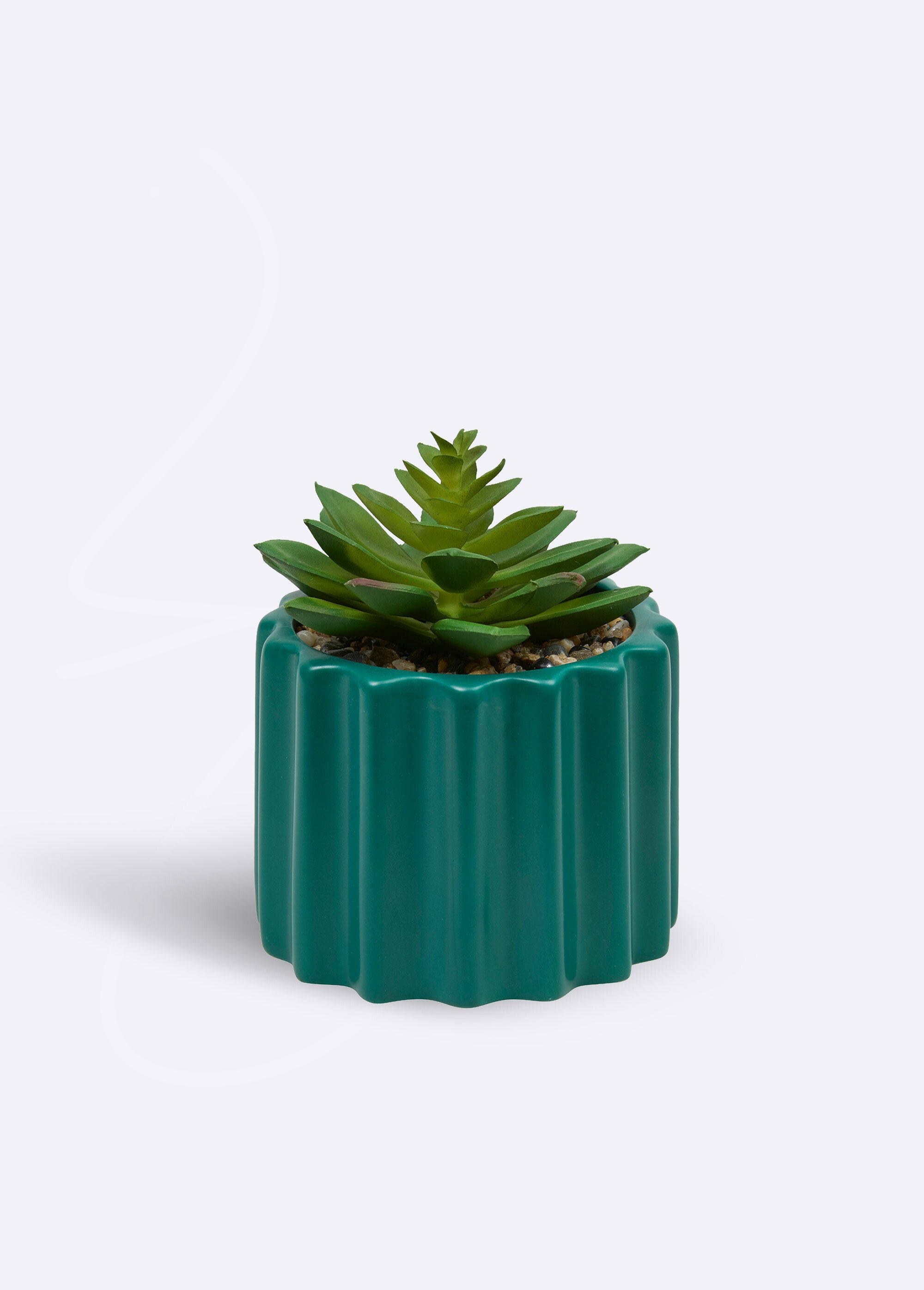 Plante artificielle, pot strié céramique Vert JJA-210187 FA1