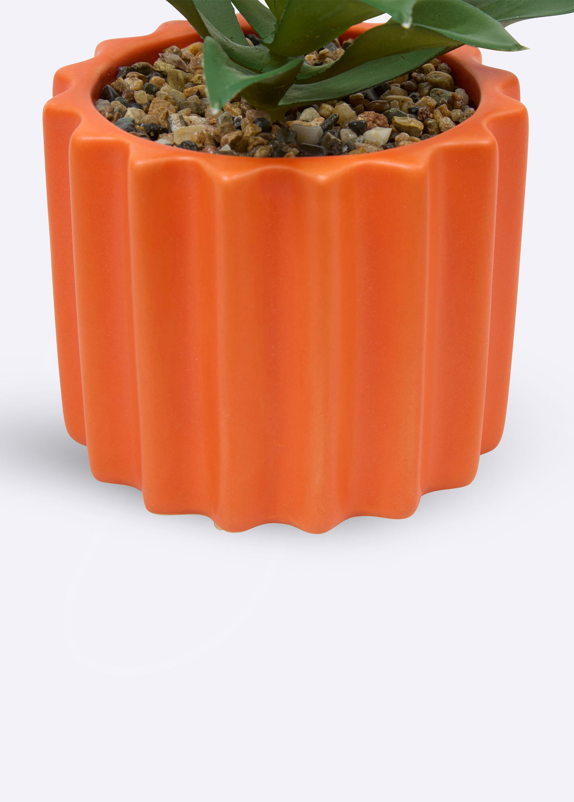 Plante artificielle, pot strié céramique