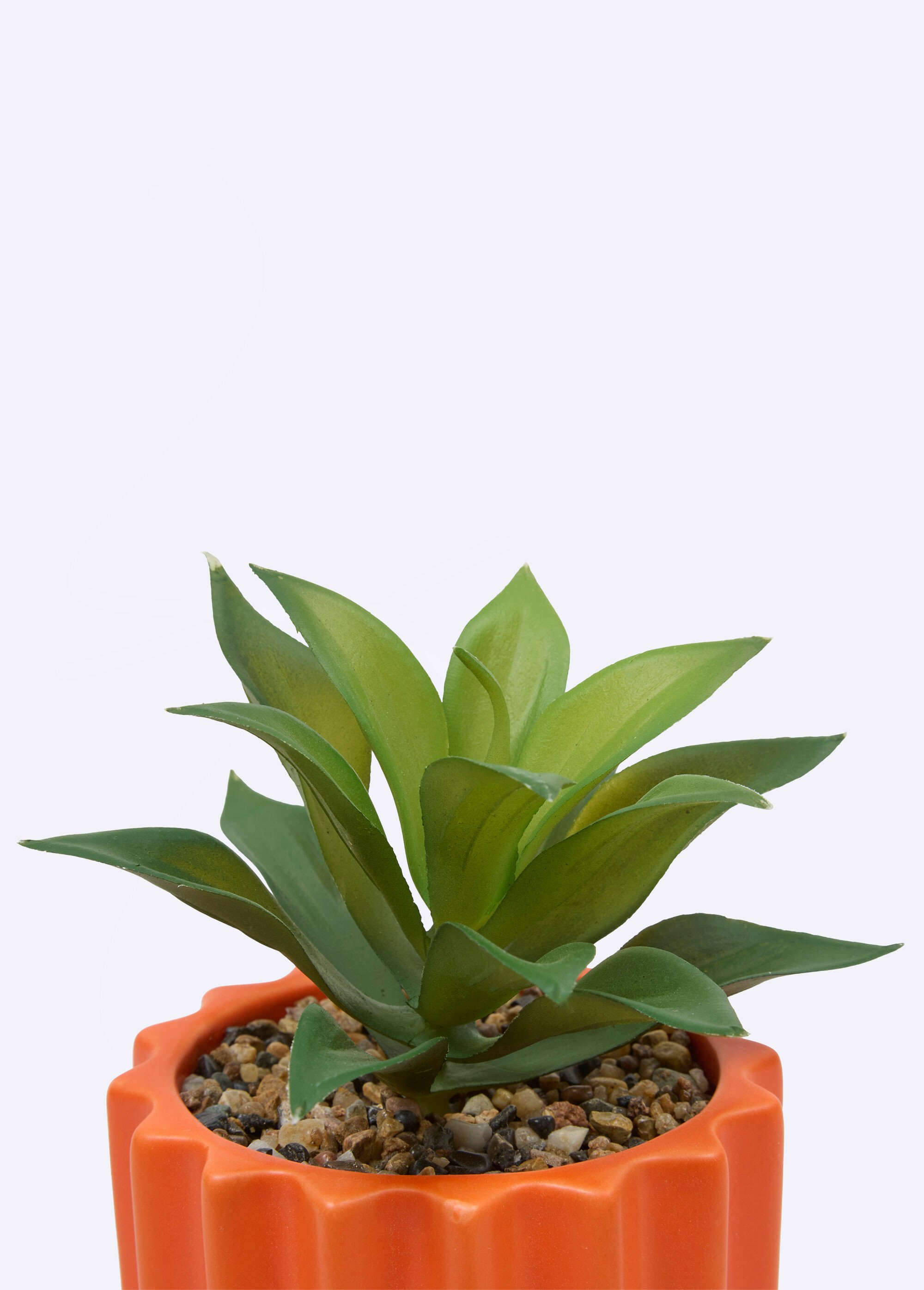 Plante artificielle, pot strié céramique Orange JJA-210187 DE2